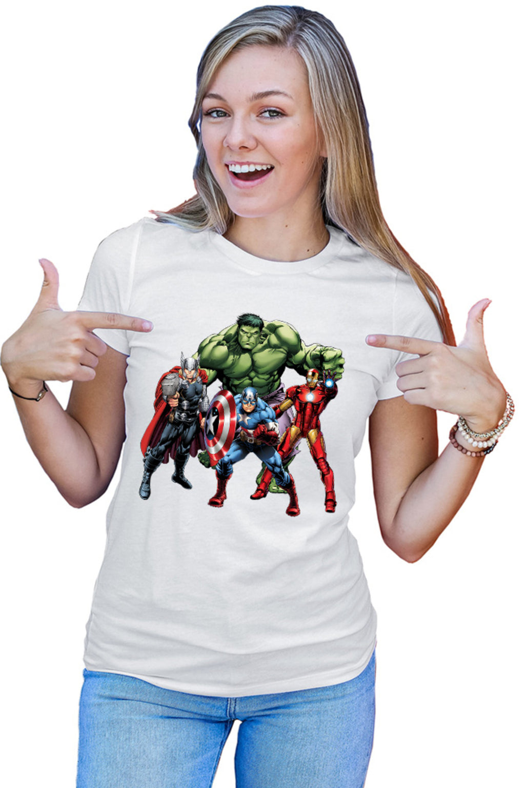 Tricou dama Thor Hulk Ironman Captain America Cool Pose Animation