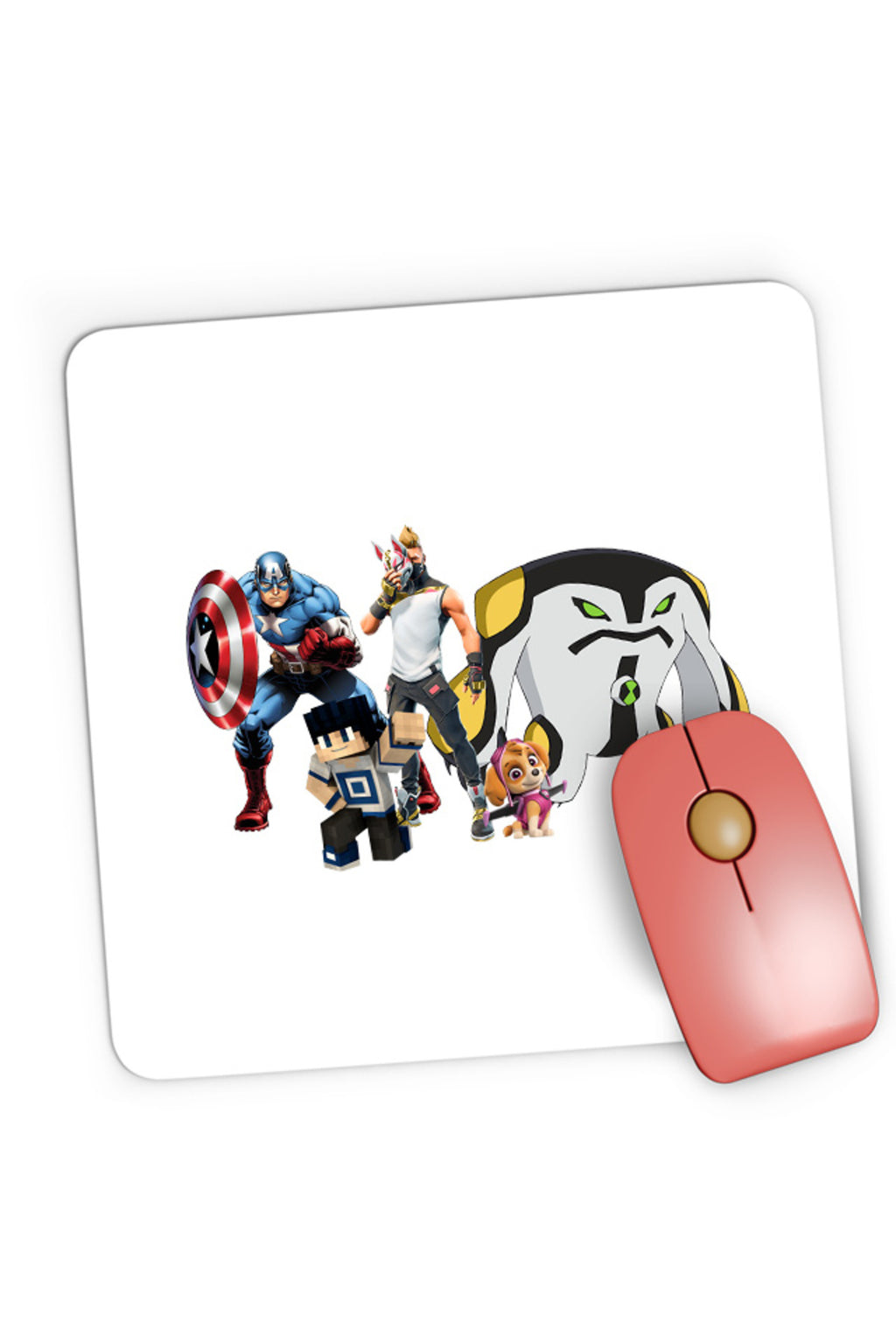 Mousepad Gaming Captain America Fortnite Fox Skin Minecraft Steve Paw Patrol, 21x19 cm