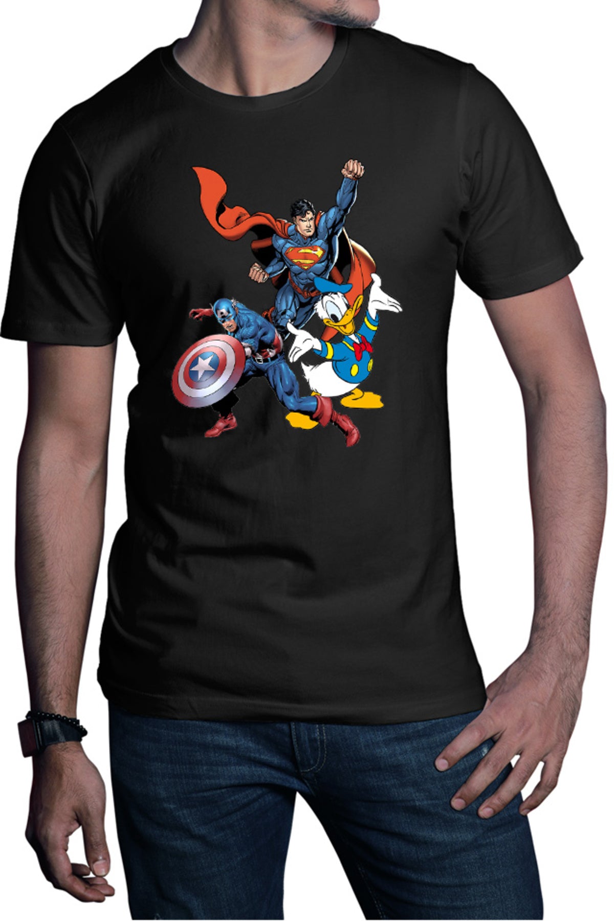 Tricou barbati Captain America Superman Donald Duck Hero Strong Cool