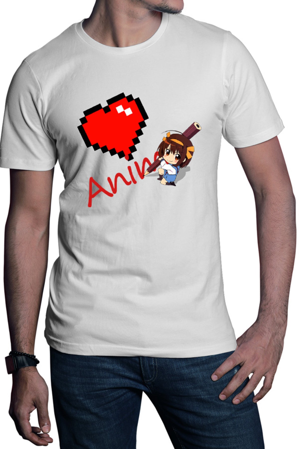 Tricou barbati Haruhi Suzumiya Love Anime Minecraft Write School