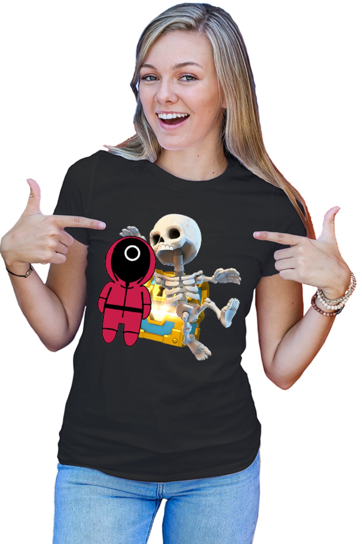 Tricou dama Clash Royale Skeleton Chest Box Loot Squid Game Show