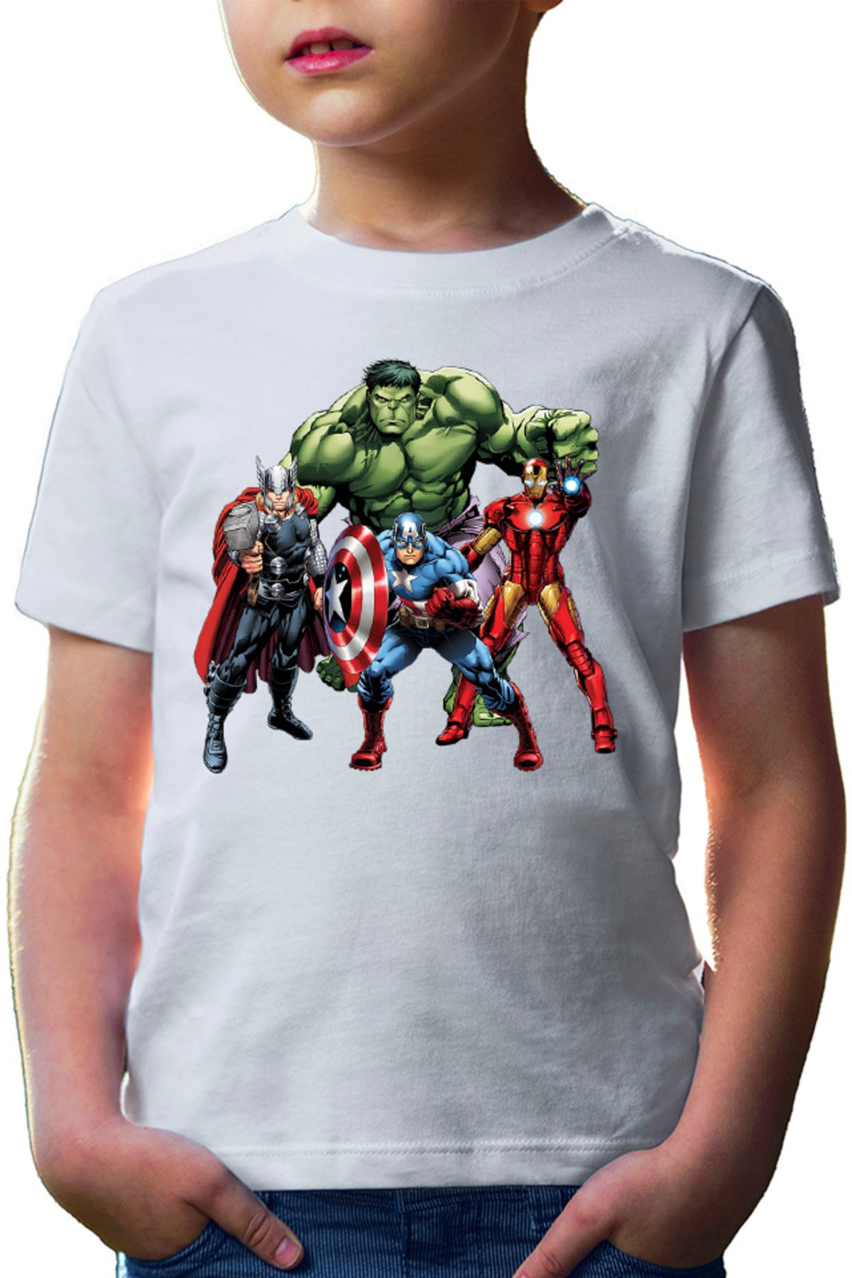 Tricou copii Thor Hulk Ironman Captain America Cool Pose Animation