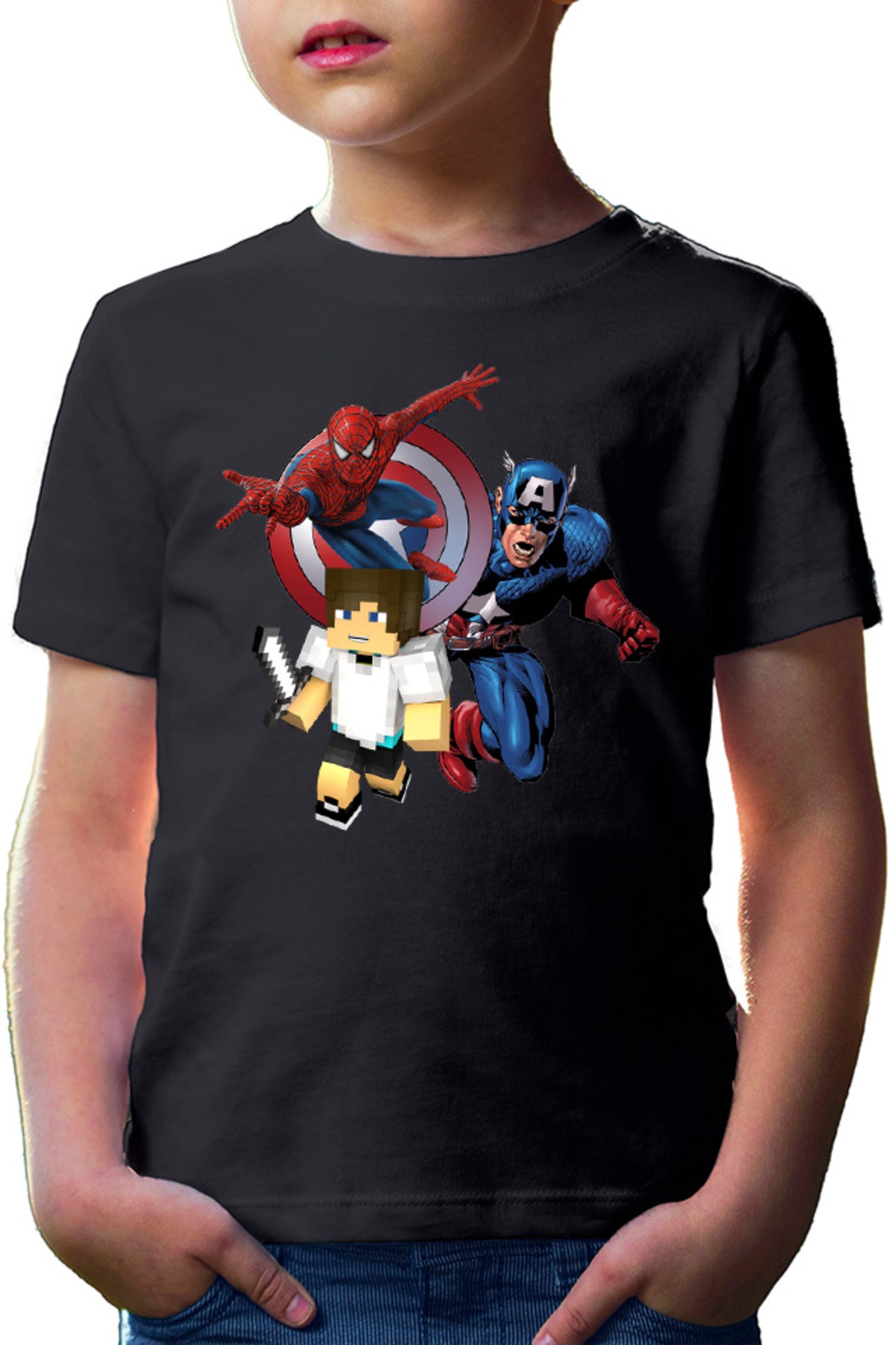 Tricou copii Captain America Spiderman Minecraft Super Hero Save