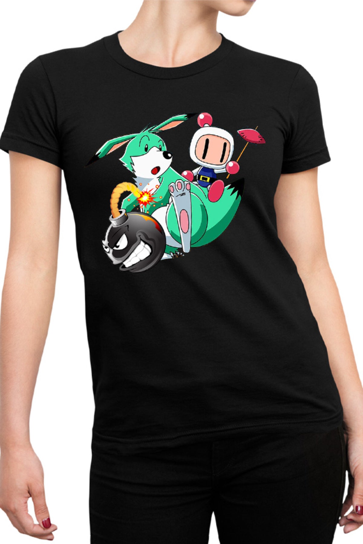 Tricou dama Bomberman Pokemon Children Game Vintage