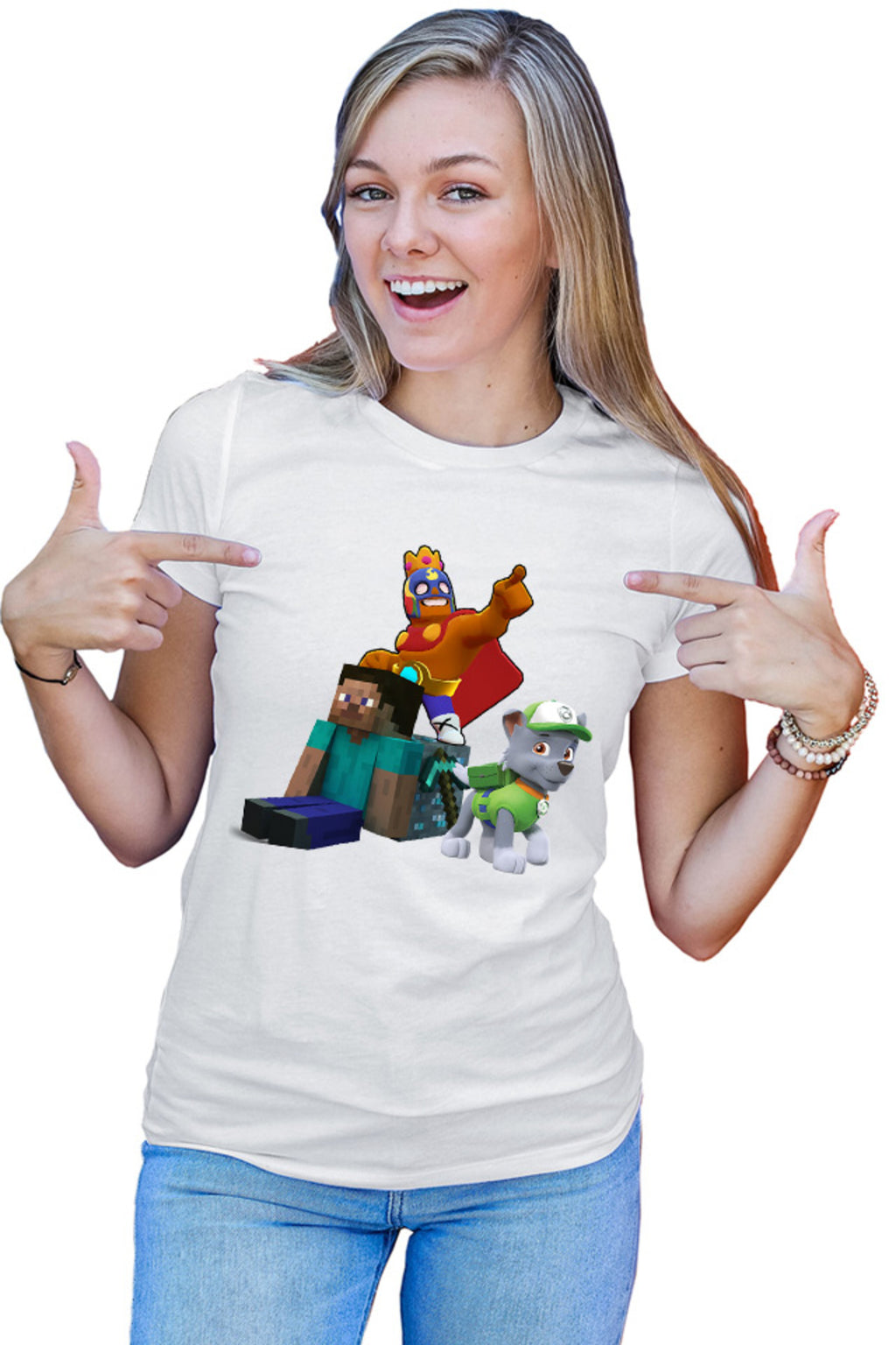 Tricou dama Brawl Stars Player Minecraft Diamond Cube Paw Patrol Rocky