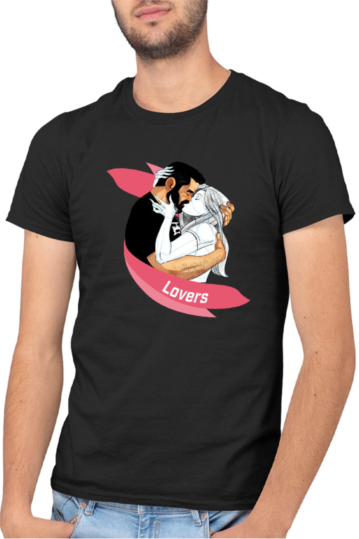 Tricou barbati NFT XOXO Lovers Kiss Hug Kind Pencil Sketch