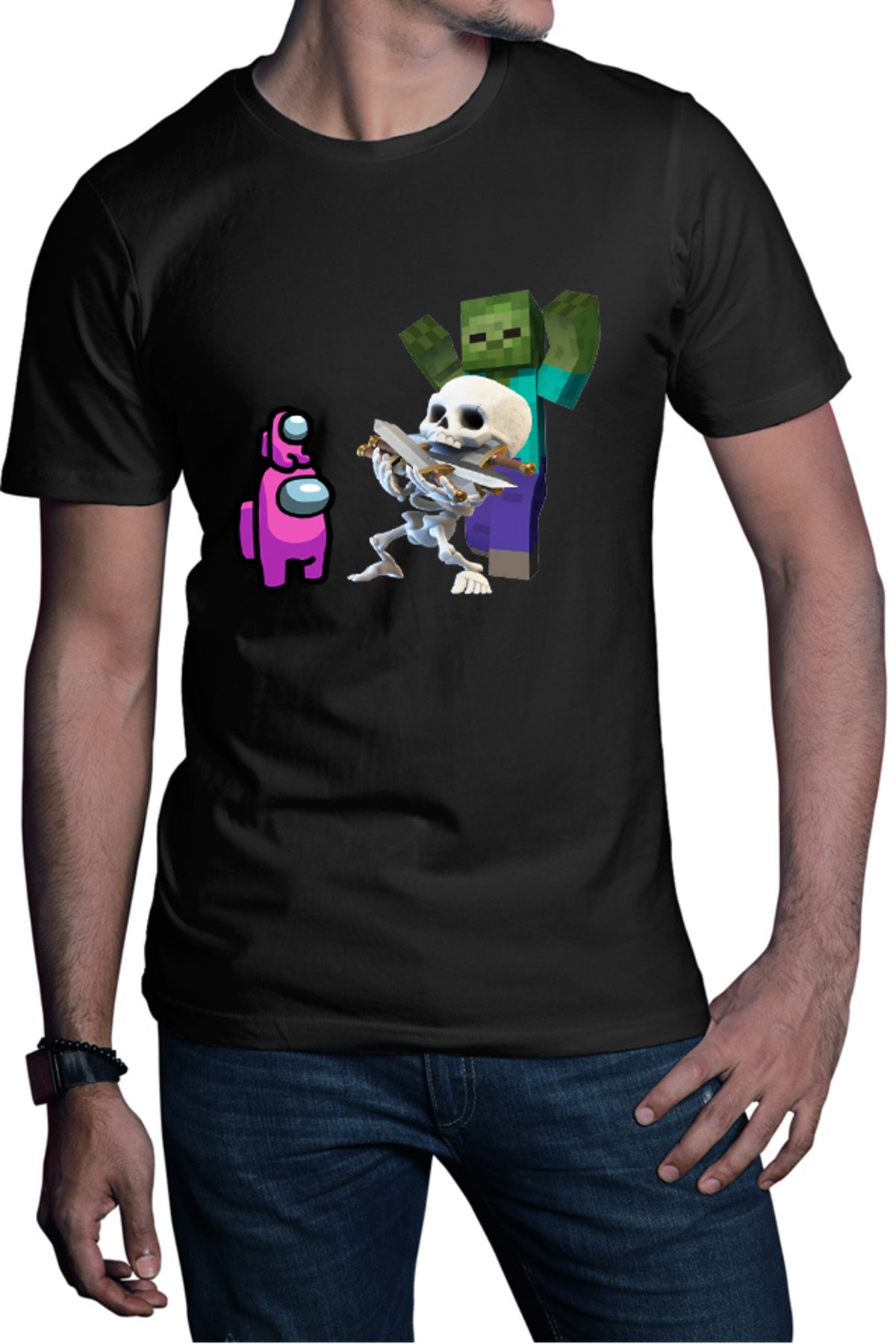 Tricou barbati Clash Royale Minecraft Scared Skeleton Event Among Us Crew