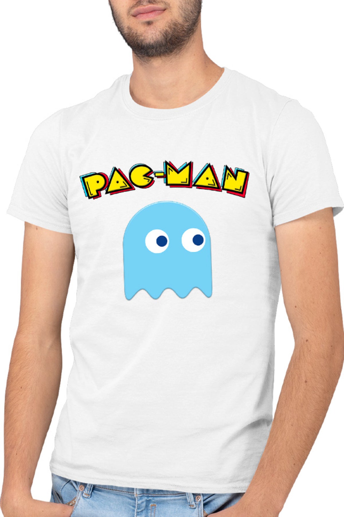 Tricou barbati Pac Man Blue Ghost Monster Logo