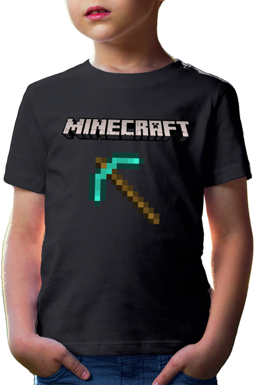 Tricou copii Minecraft Logo Stone Pickaxe Open World Pixels