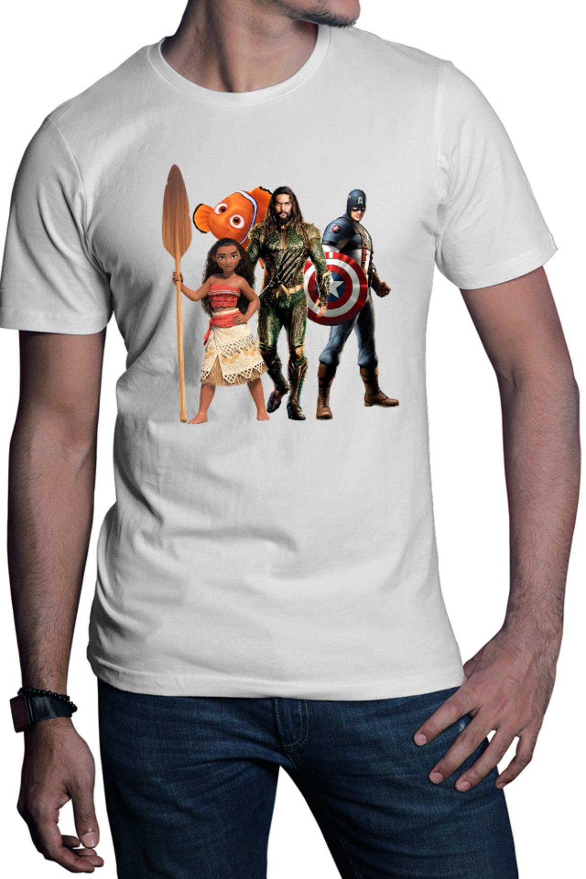 Tricou barbati Aquaman Moana Destiny Captain America Nemo Fish Cut