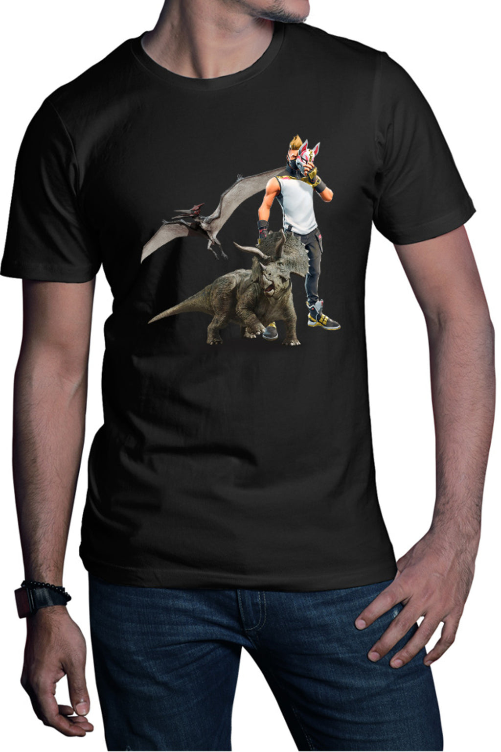 Tricou barbati Jurassic Park Pteranodon Velociraptor Fortnite