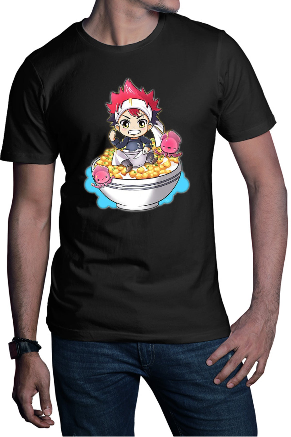 Tricou barbati Food Wars Chibi Souma Rice Bow Anime Kage