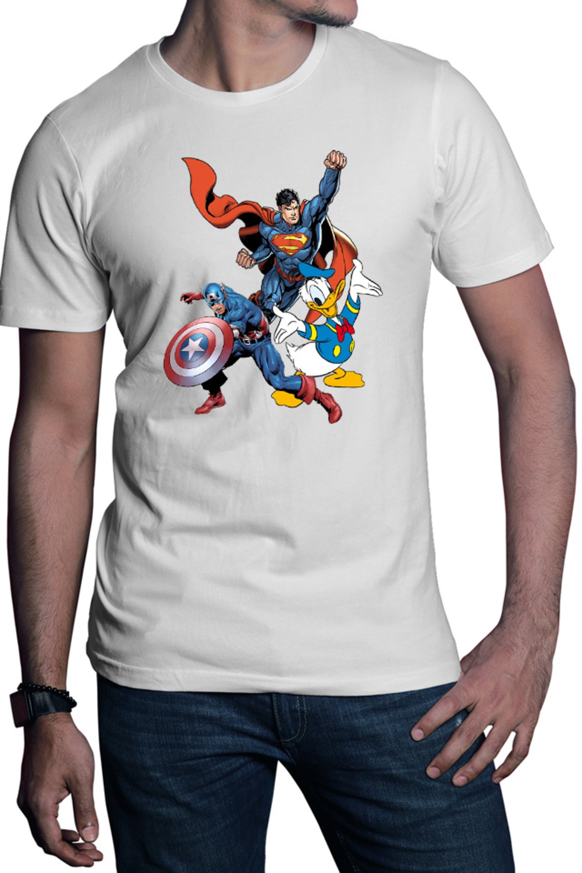 Tricou barbati Captain America Superman Donald Duck Hero Strong Cool