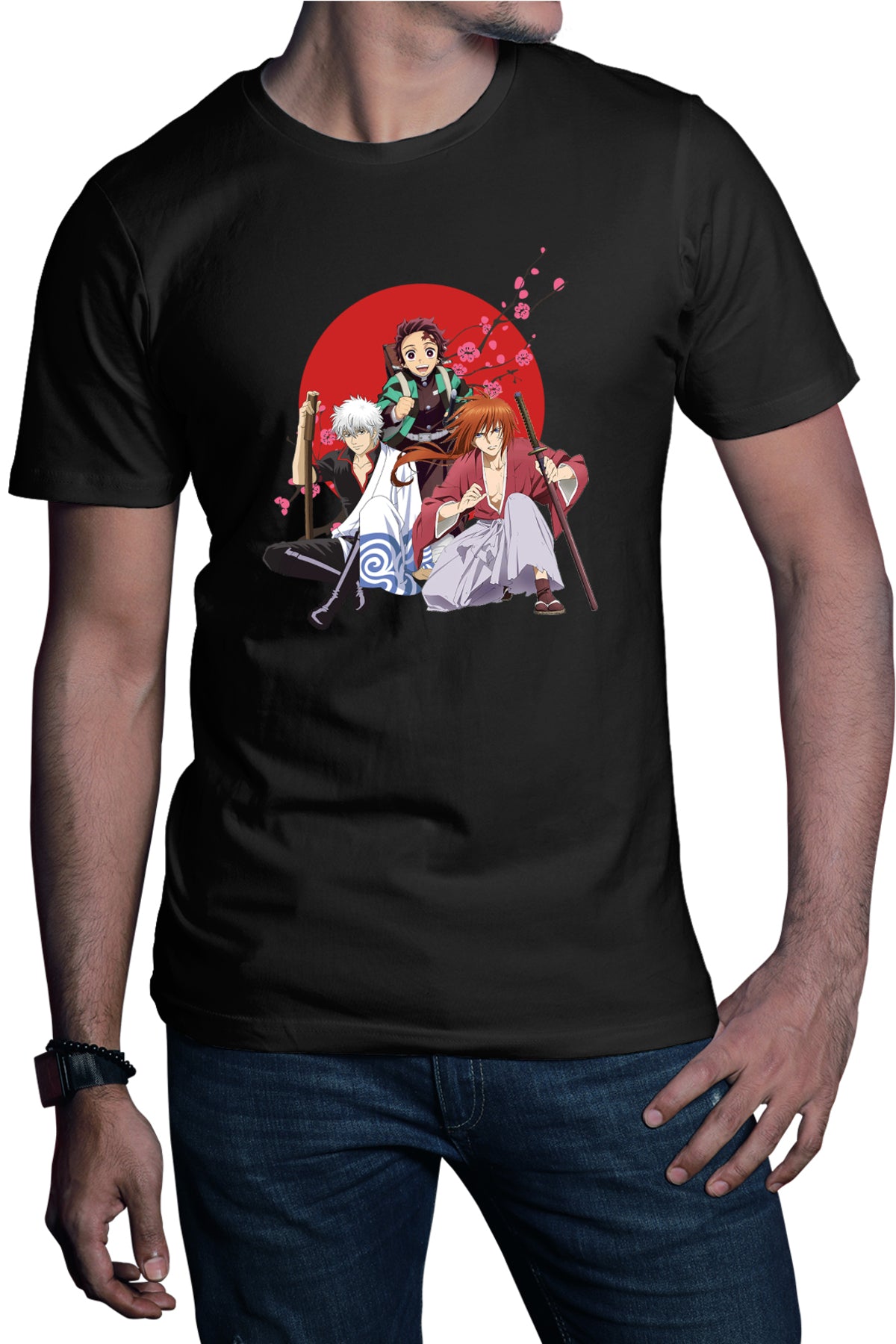Tricou barbati Rurouni Kenshin Samurai Sakura Trio Harakiri