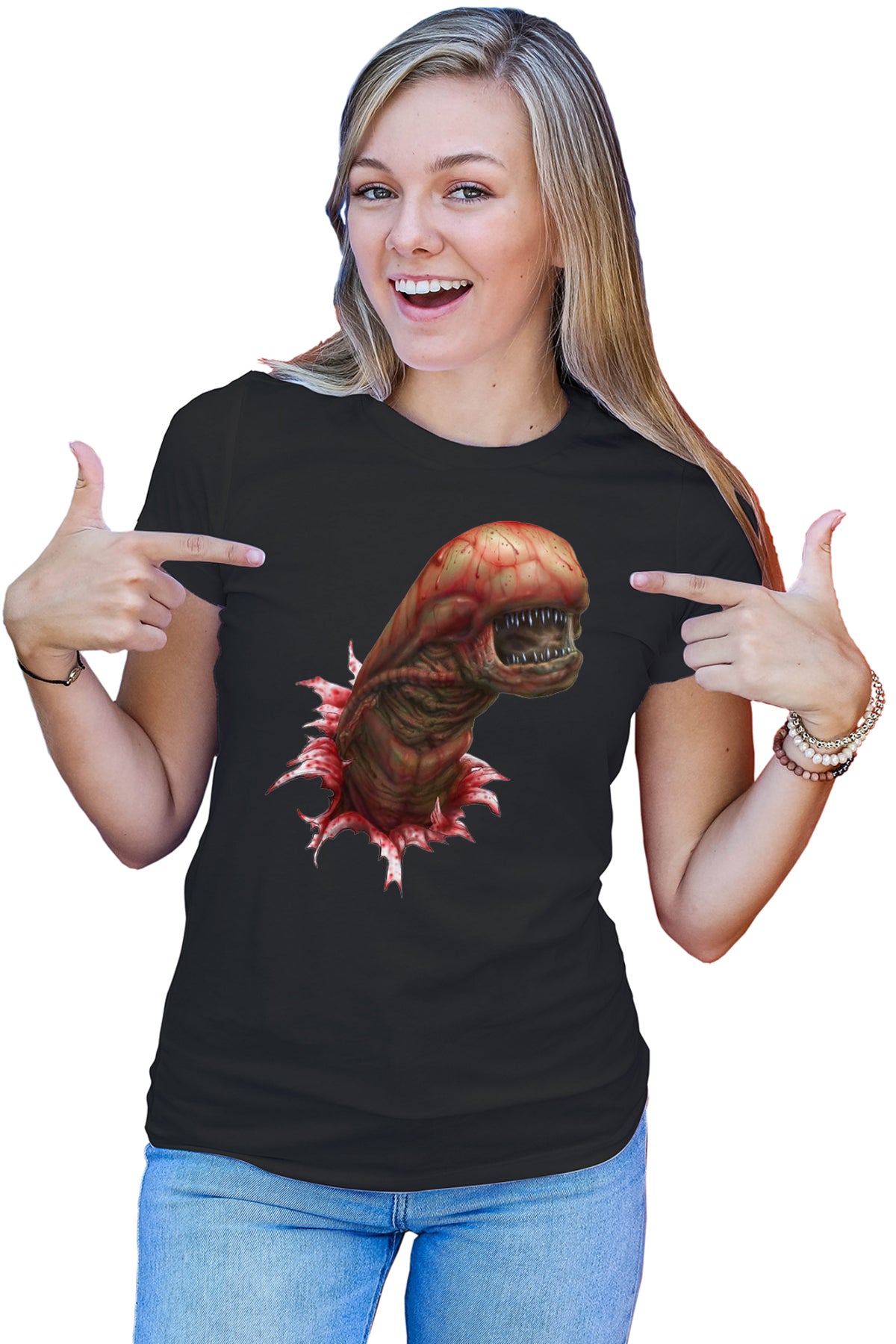Tricou dama Predator Alien Baby Red Monster Terminator