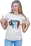 Tricou dama Huggy Wuggy Captain America Ironman Funny Team Scary