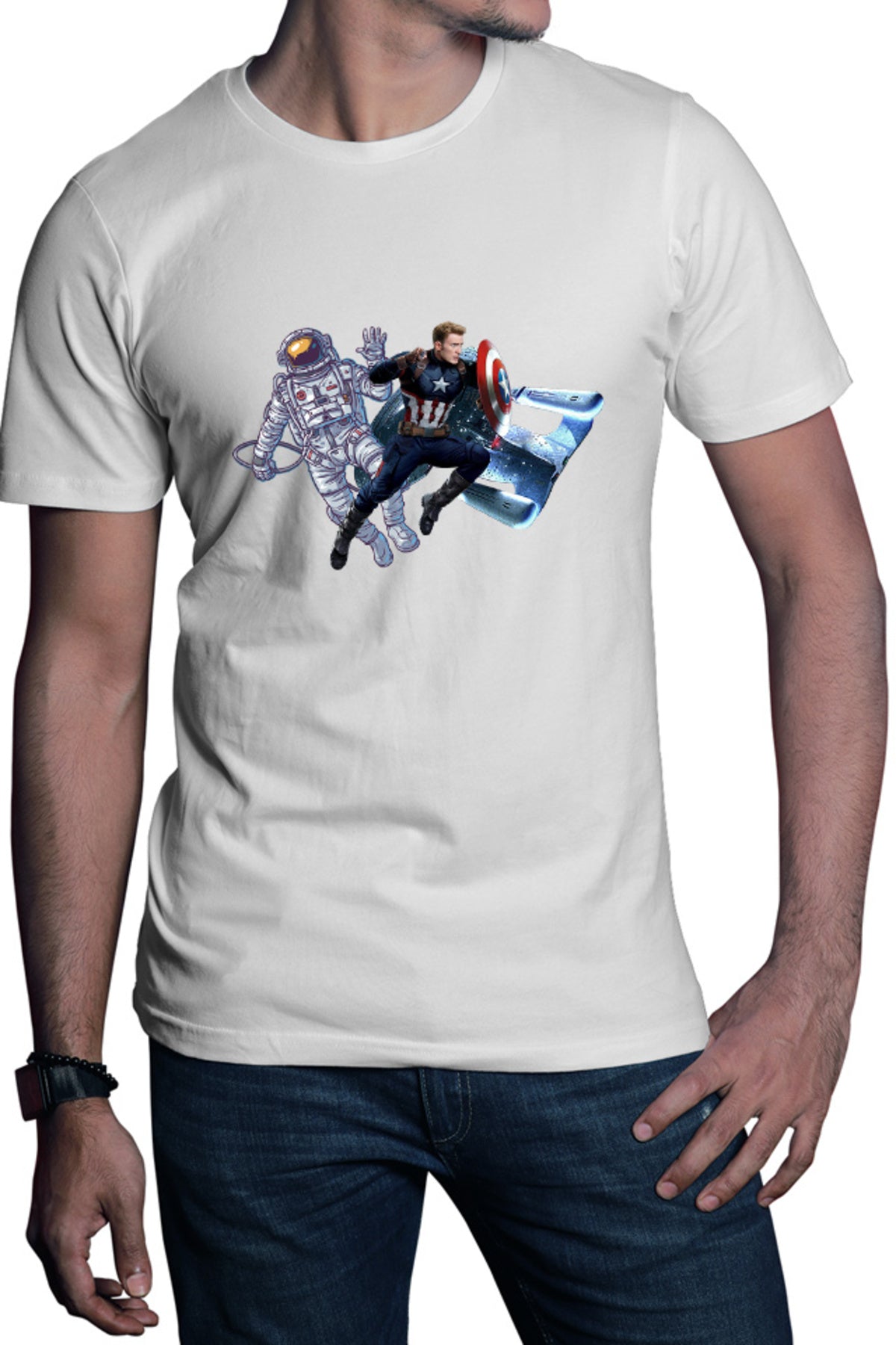 Tricou barbati Captain America Astronaut NASA Star Trek Space Ship Shield