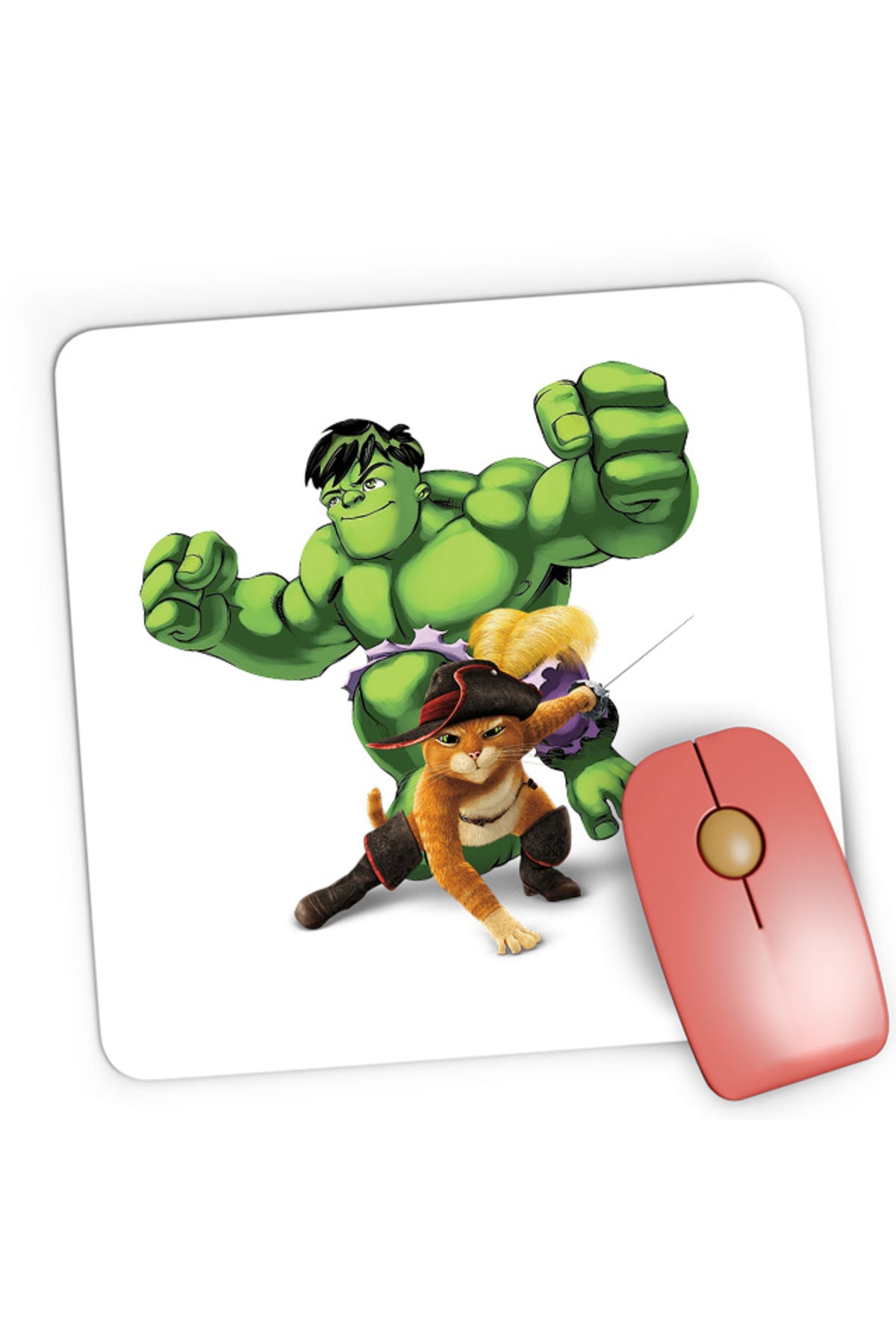 Mousepad Gaming Shrek Puss In The Boots Hulk Marvel DC Cat, 21x19 cm