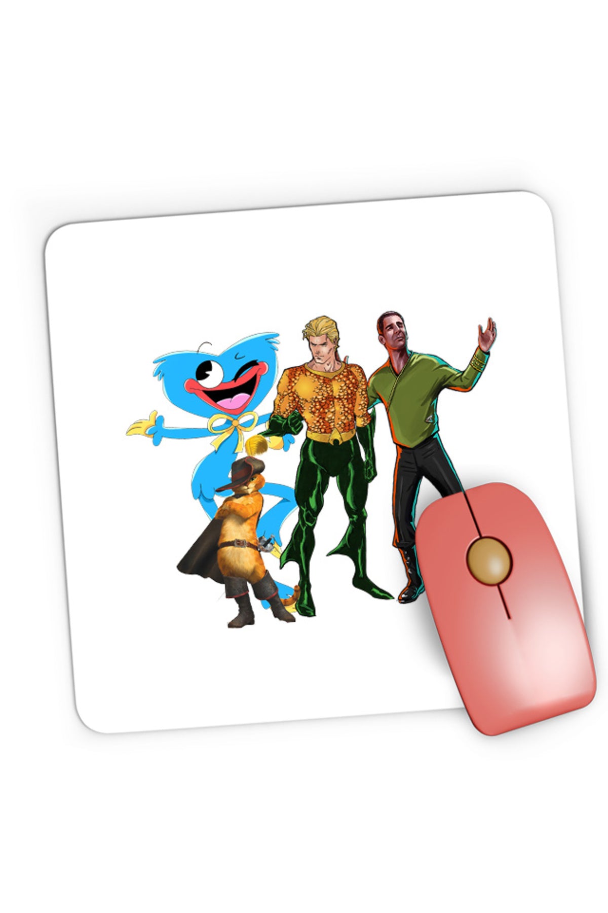 Mousepad Gaming Aquaman Huggy Wuggy Puss in the Boots Shrek Star Trek Crew, 21x19 cm