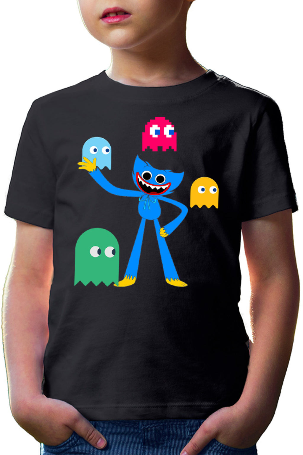 Tricou copii Huggy Wuggy Pac Man Ghost NPC Horror Game