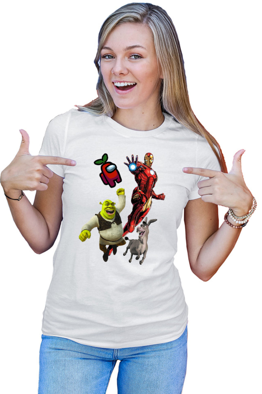 Tricou dama Ironman Shrek Among Us Flying Space