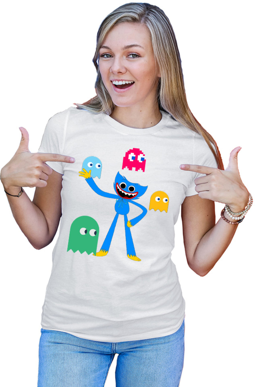 Tricou dama Huggy Wuggy Pac Man Ghost NPC Horror Game