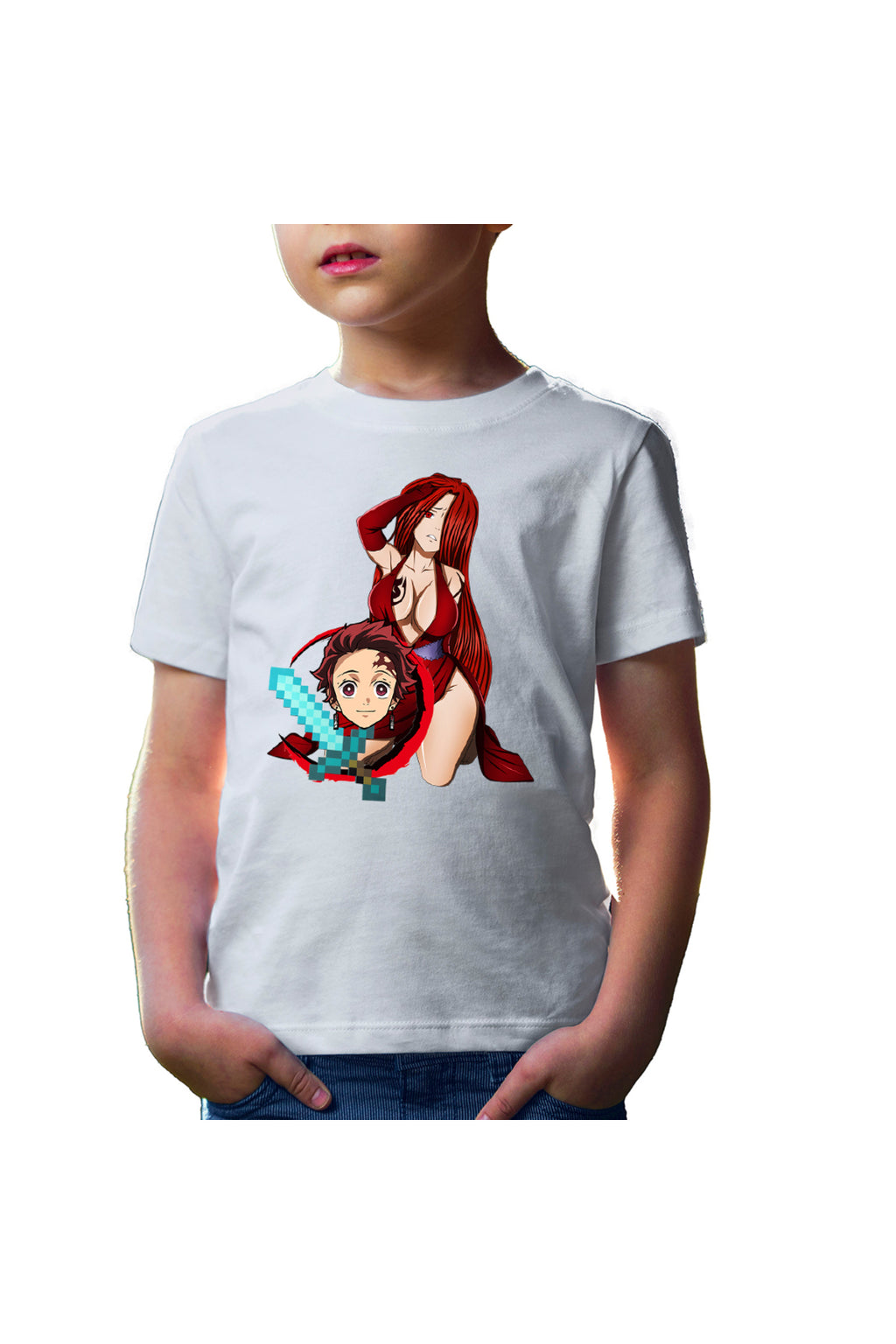 Tricou copii Fairy Tail Demon Slayer Erza Tanjirou Minecraft