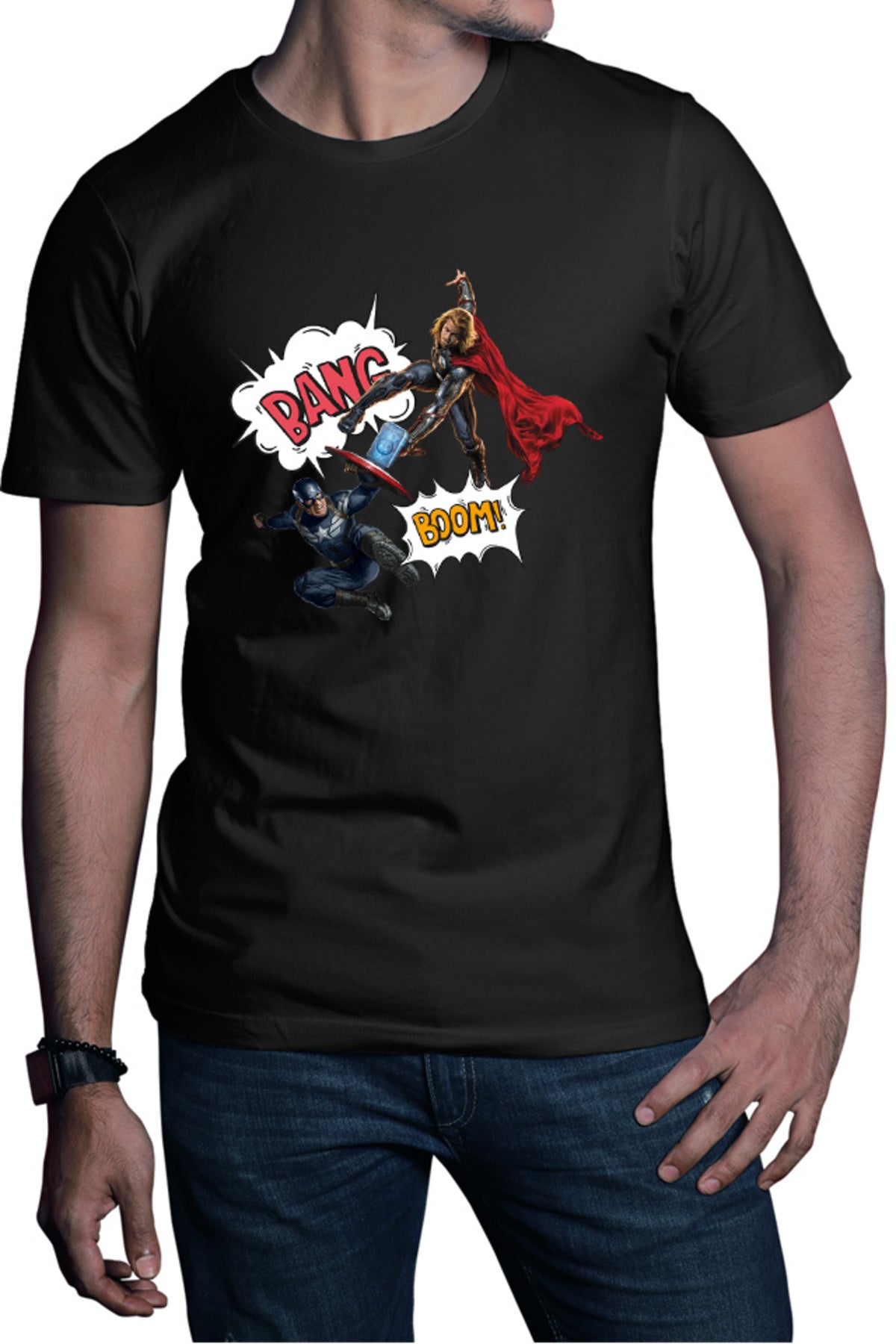 Tricou barbati Thor Captain America Fight Shield Hammer Comics Balloons
