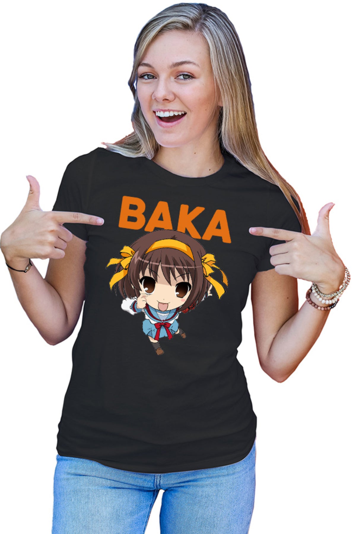 Tricou dama Haruhi Suzumiya Baka Emoji Chibi Otaku Anime Japan