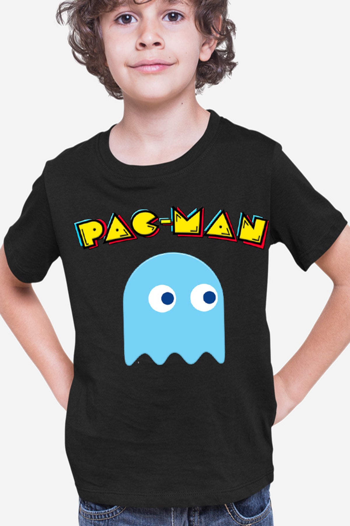 Tricou copii Pac Man Blue Ghost Monster Logo