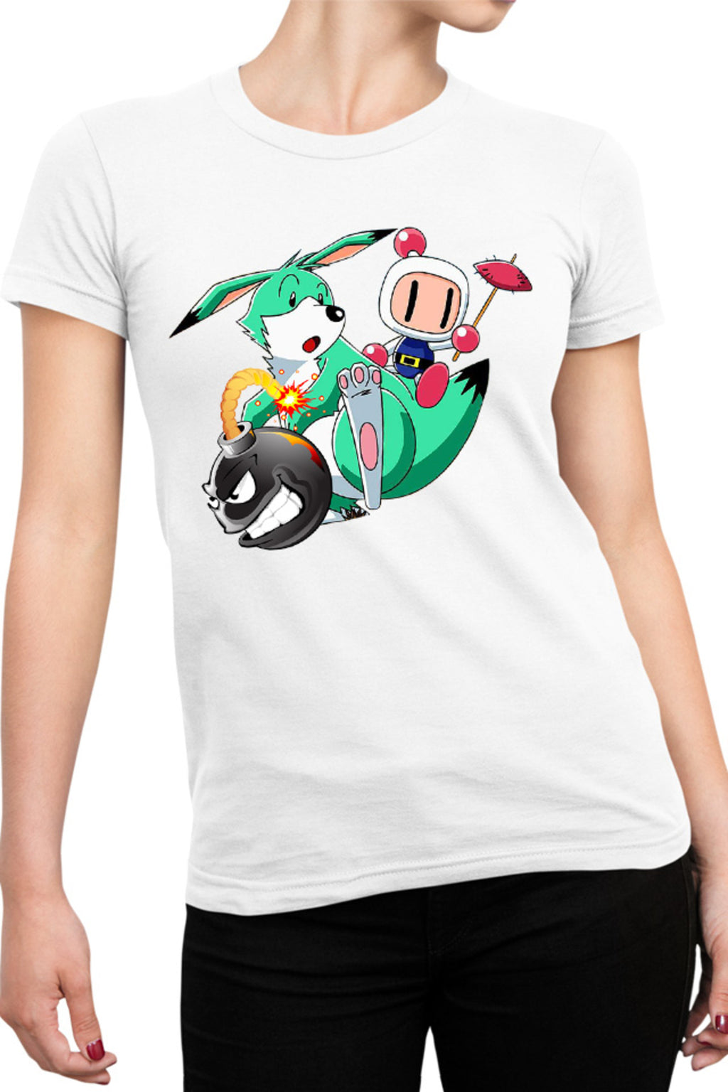 Tricou dama Bomberman Pokemon Children Game Vintage