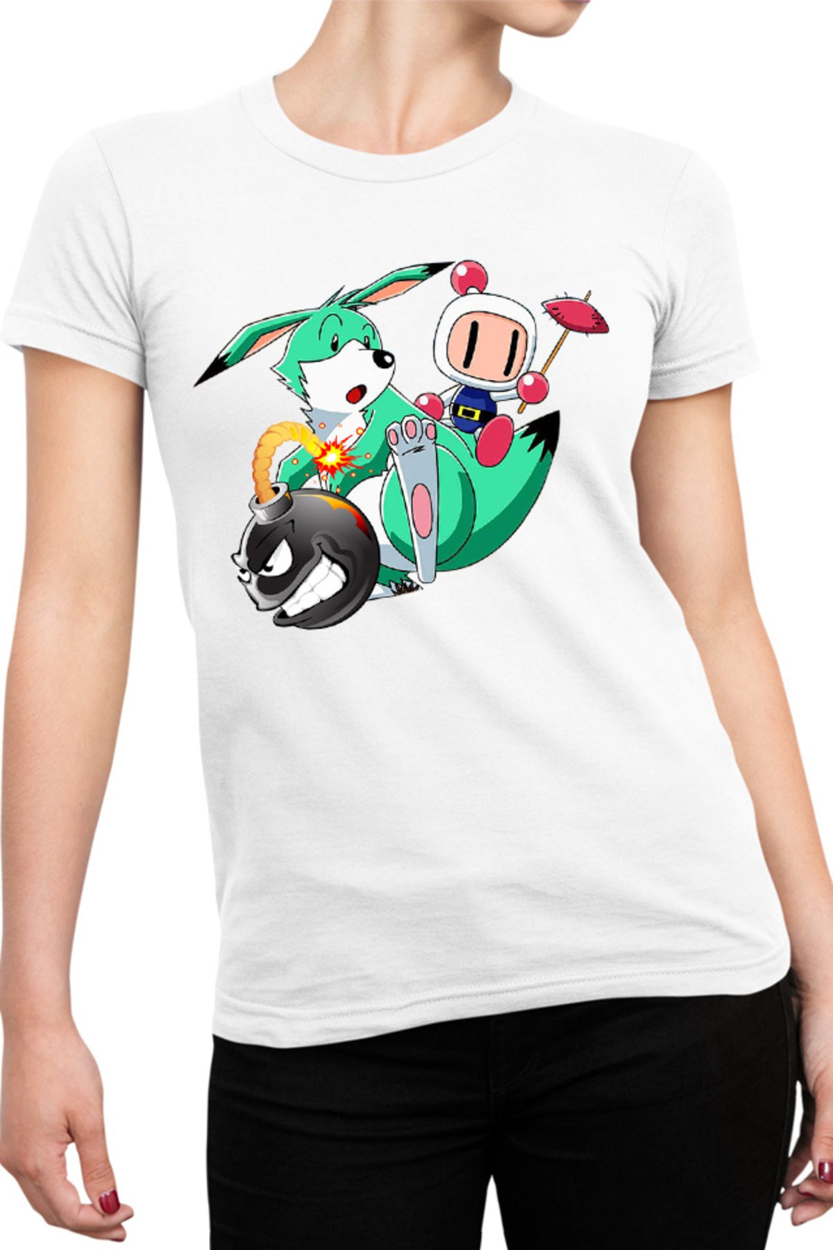 Tricou dama Bomberman Pokemon Children Game Vintage