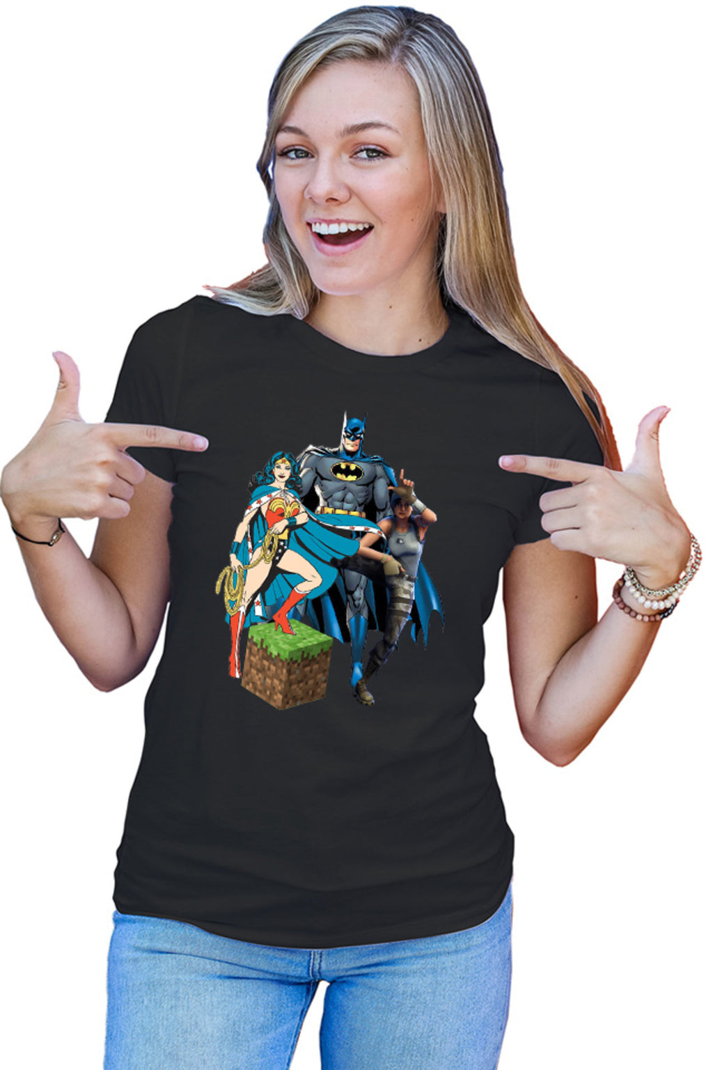 Tricou dama Wonder Woman Minecraft Grass Cube Batman Fortnite Dance