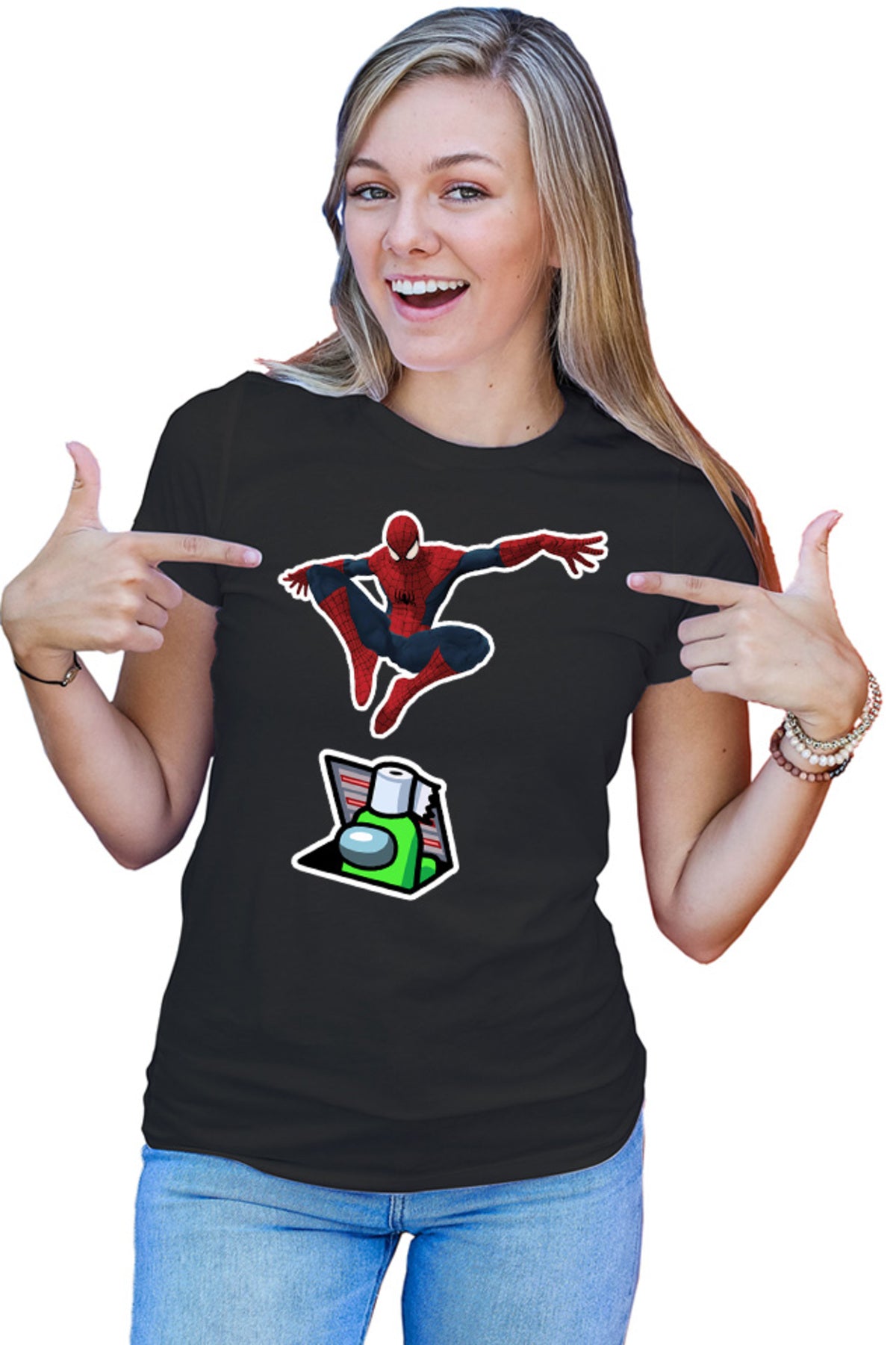 Tricou dama Spiderman Us Suspicious Vent Paper Jump Surprise