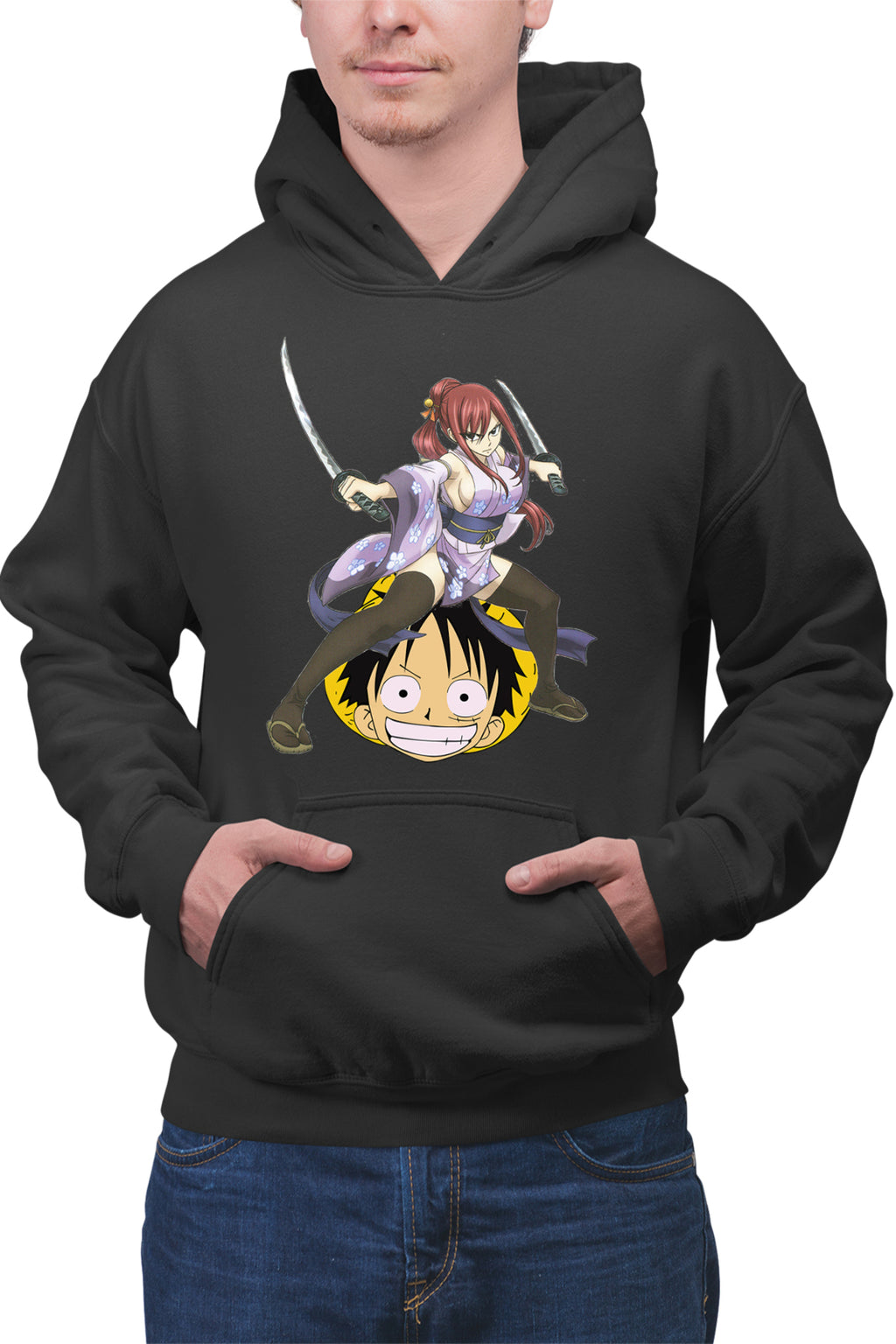 Hanorac barbati Fairy Tail Erza Scarlet One Piece Luffy Anime Couple