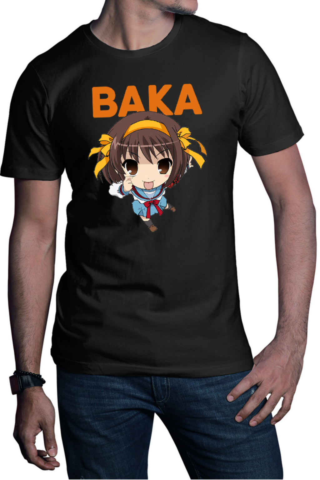 Tricou barbati Haruhi Suzumiya Baka Emoji Chibi Otaku Anime Japan