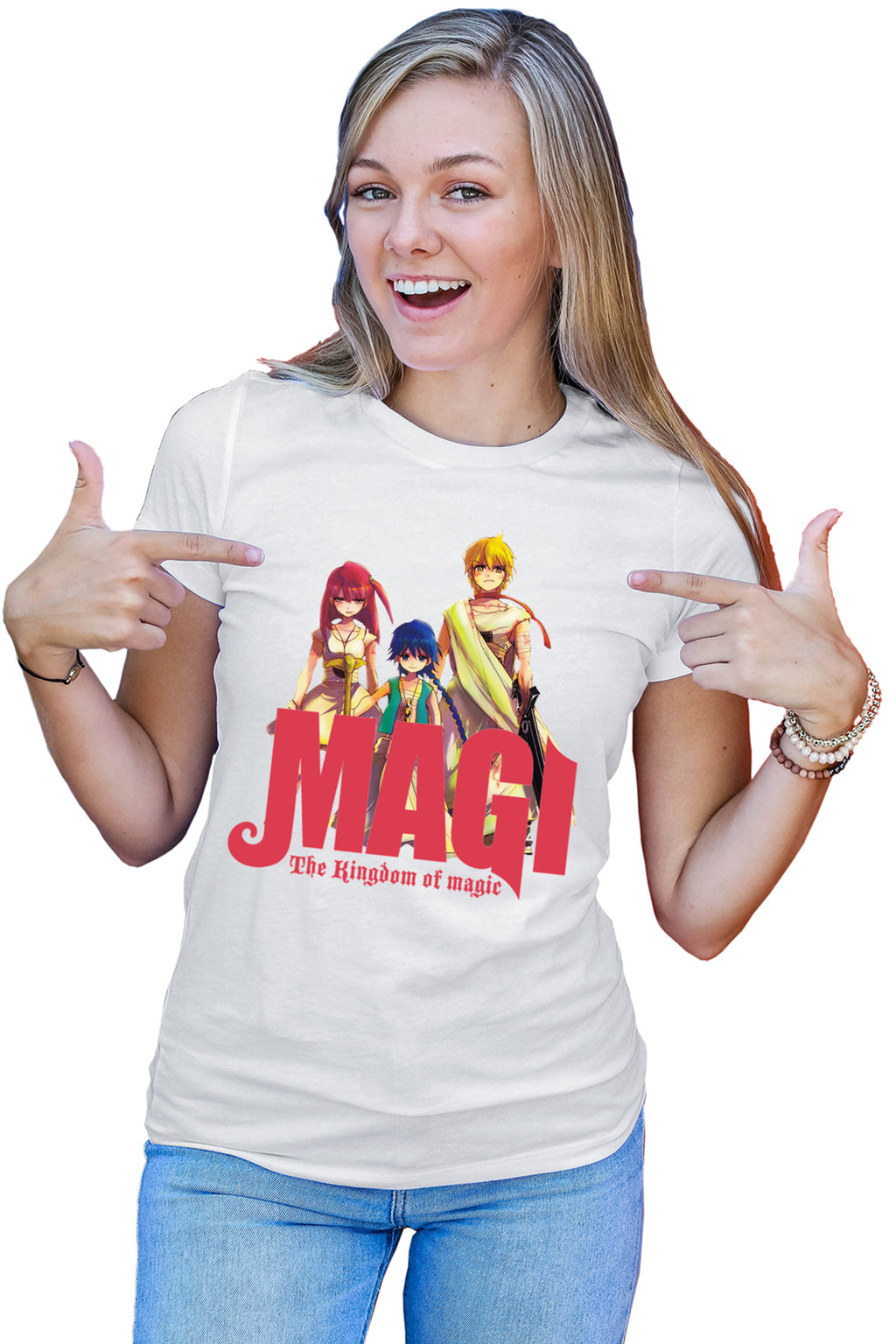 Tricou dama Magi The Labyrinth of Magic Spirit Group Angry Pose Red Logo