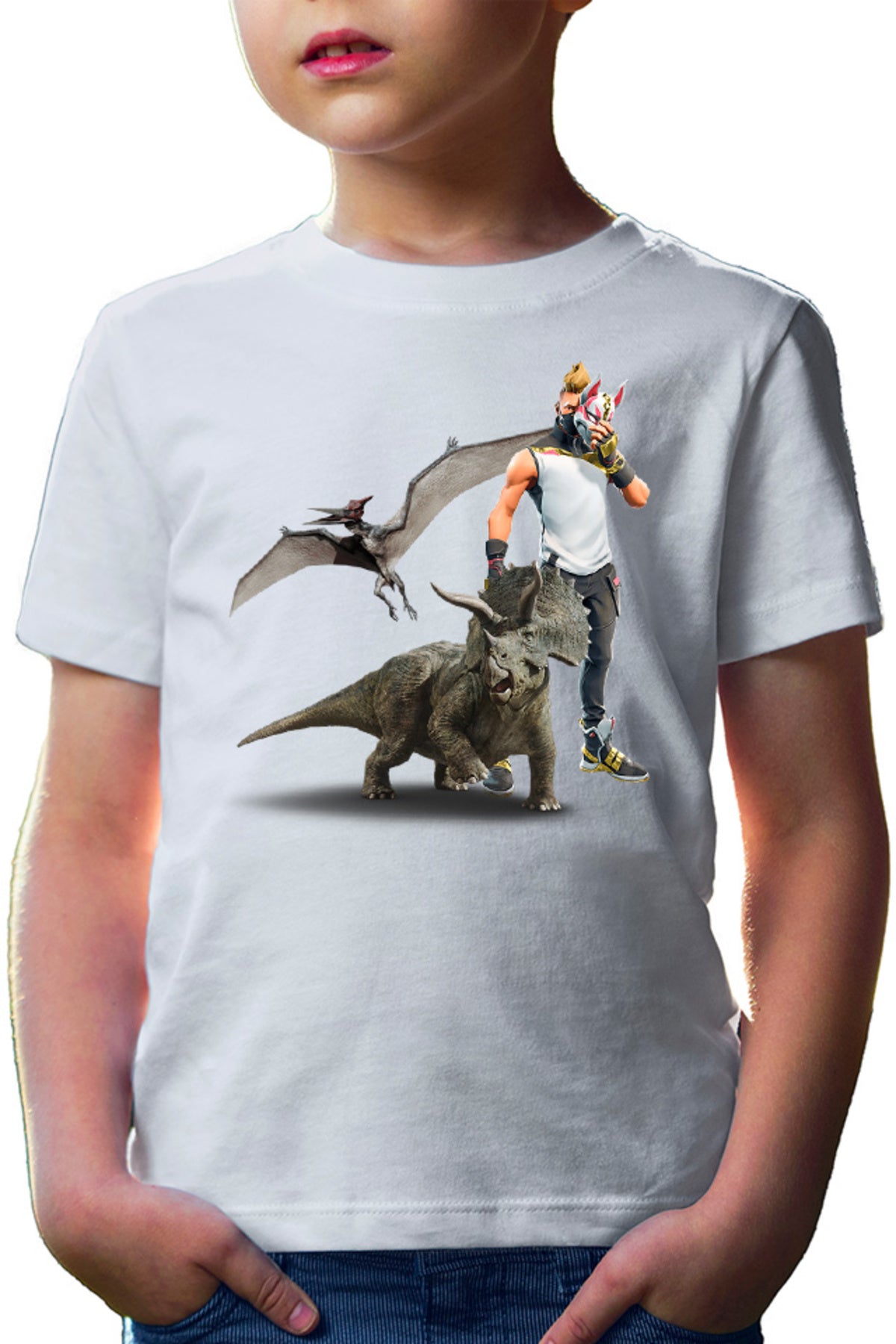 Tricou copii Jurassic Park Pteranodon Velociraptor Fortnite