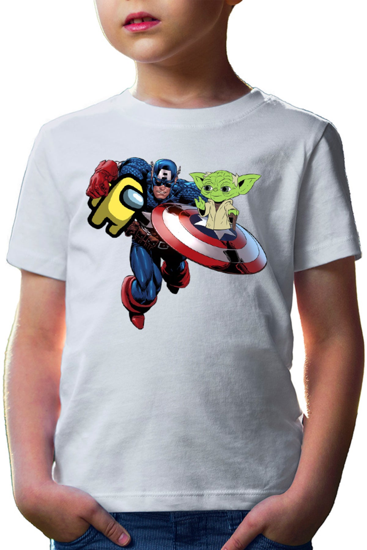 Tricou copii Captain America Among Us Suspicious Star Wars Yoda Master
