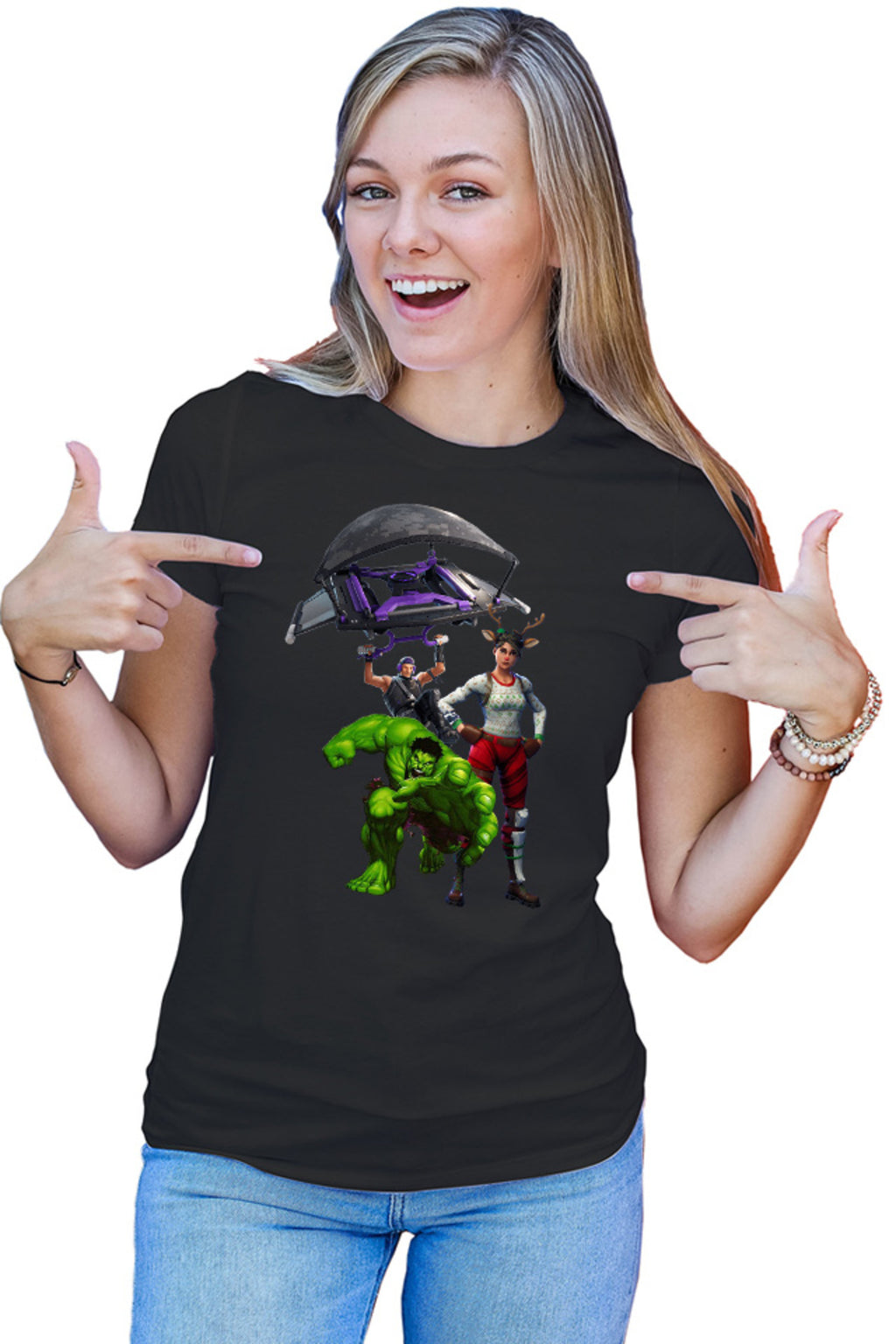 Tricou dama Hulk Fortnite Jump Parachute America Captain