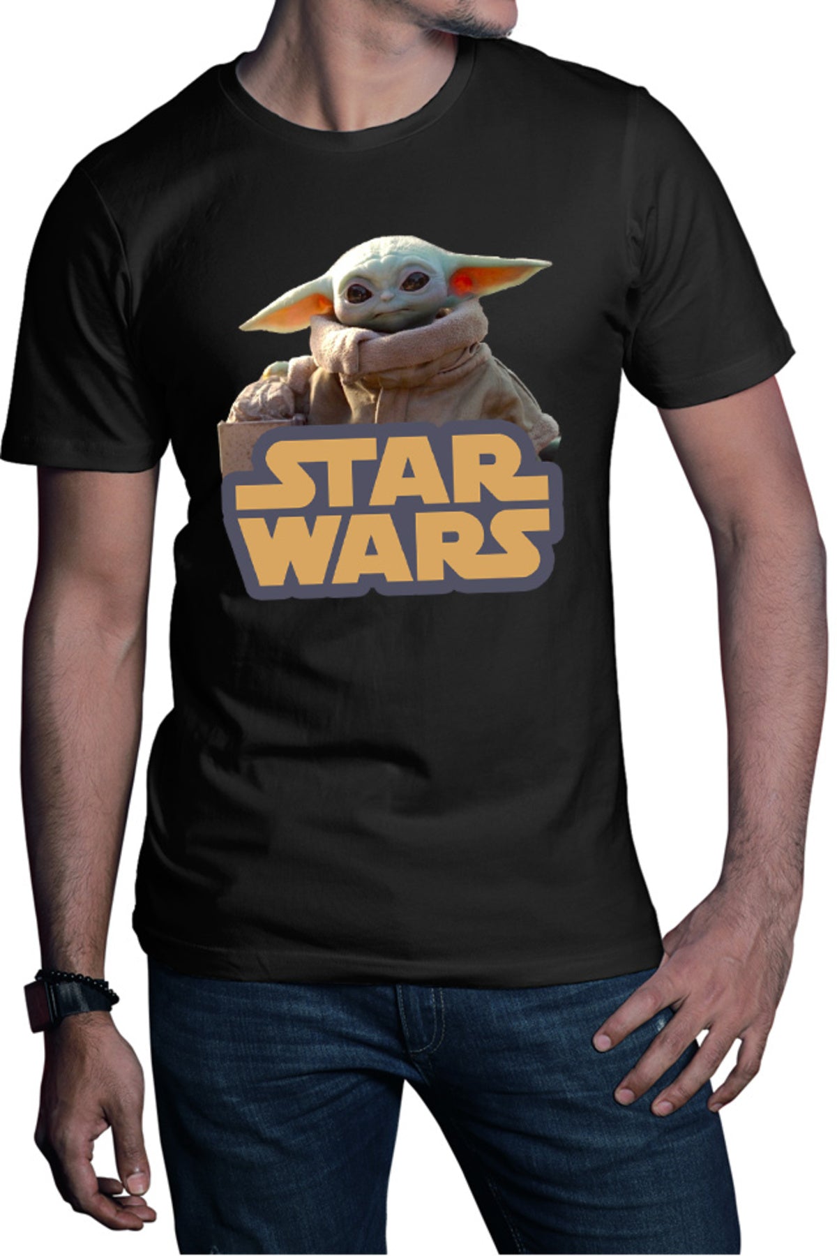 Tricou barbati Star Wars Baby Yoda Cute Small Logo Power