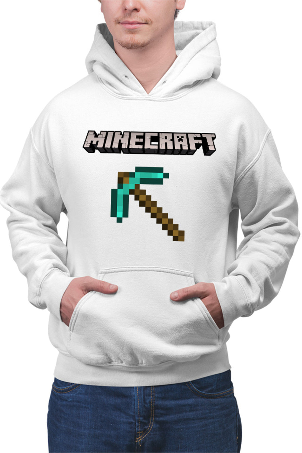 Hanorac barbati Minecraft Logo Stone Pickaxe Open World Pixels
