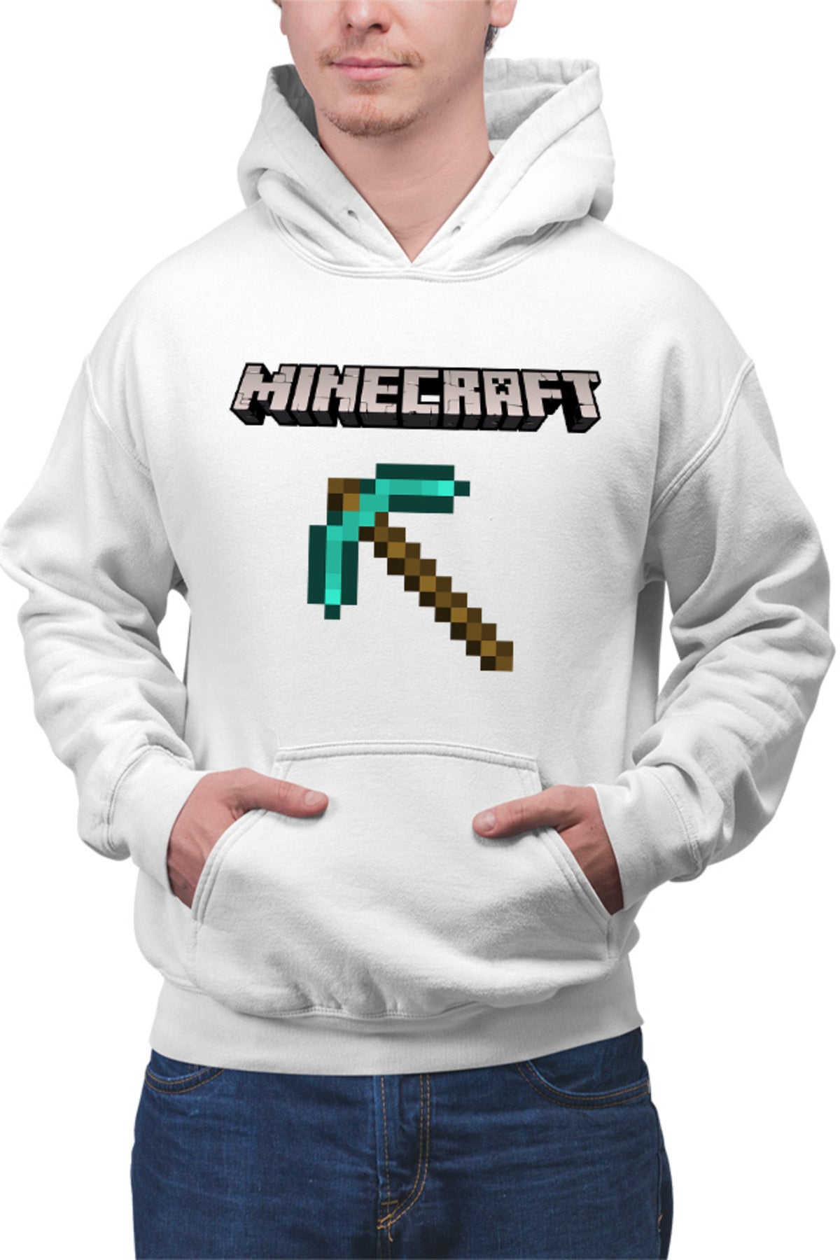 Hanorac barbati Minecraft Logo Stone Pickaxe Open World Pixels