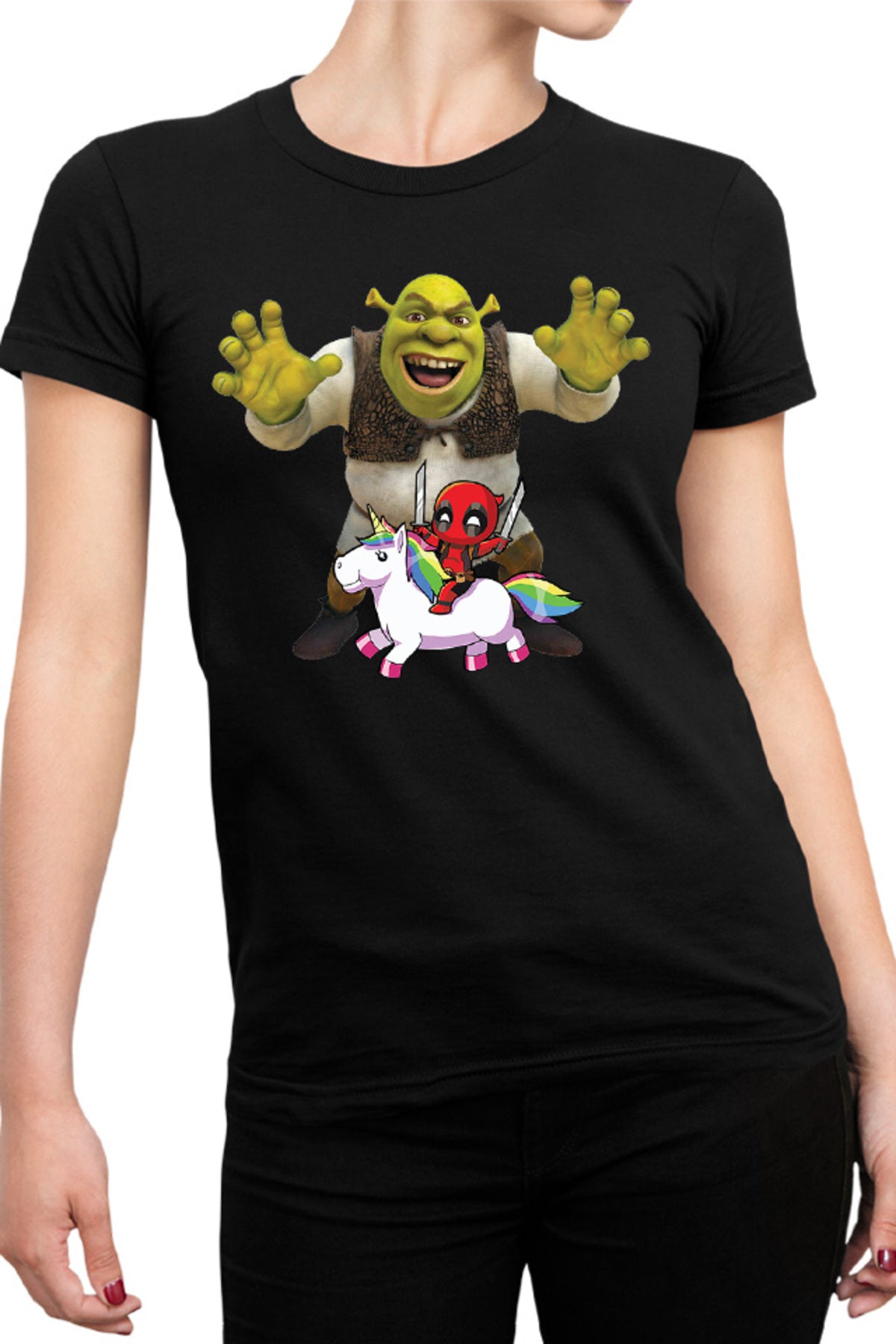 Tricou dama Shrek Deadpool Scary Unicorn