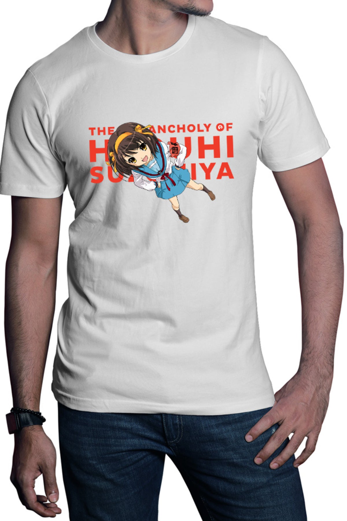 Tricou barbati Haruhi Suzumiya Highschool Uniform Club SOS Fun Action