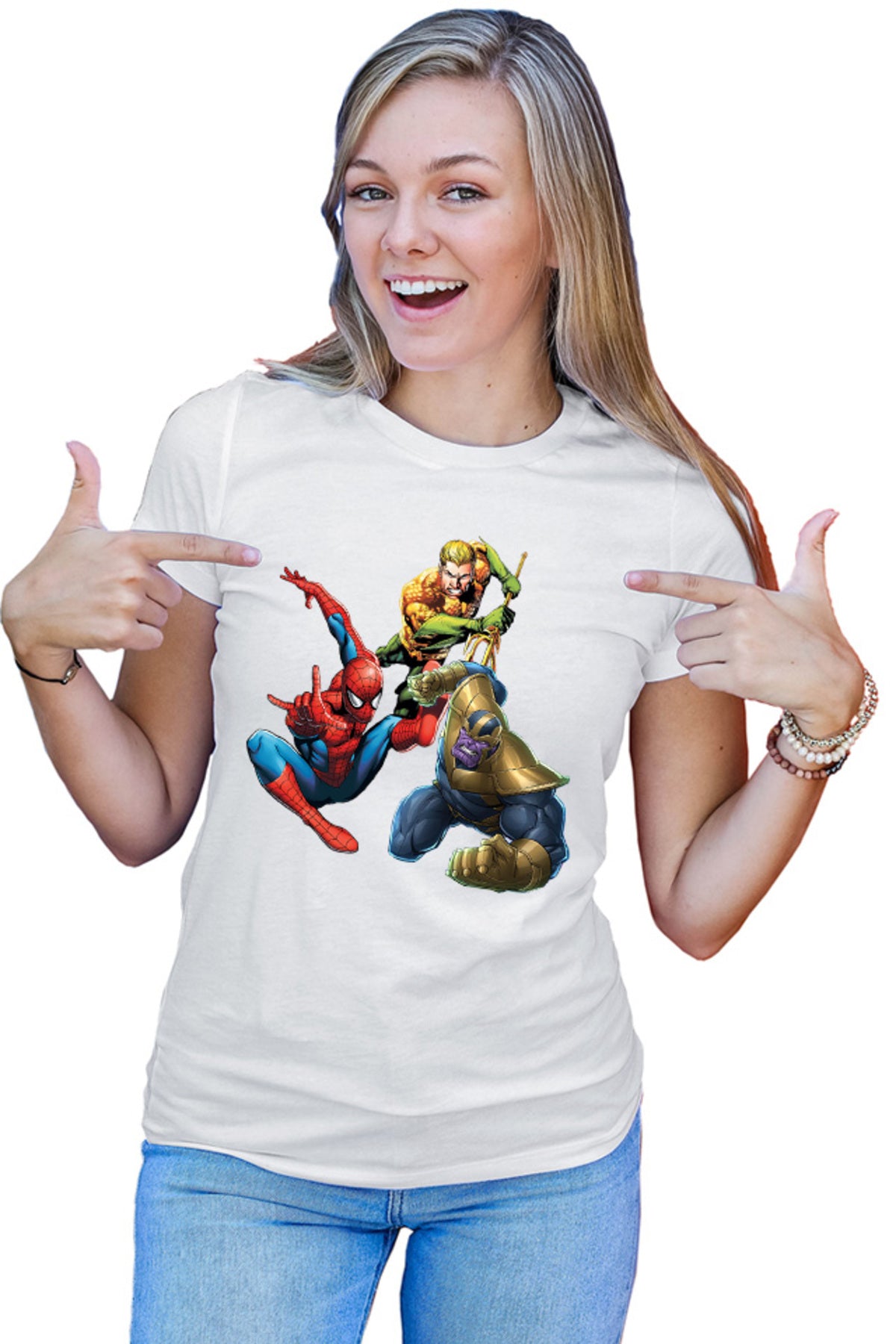 Tricou dama Spiderman Aquaman Thanos Save Earth