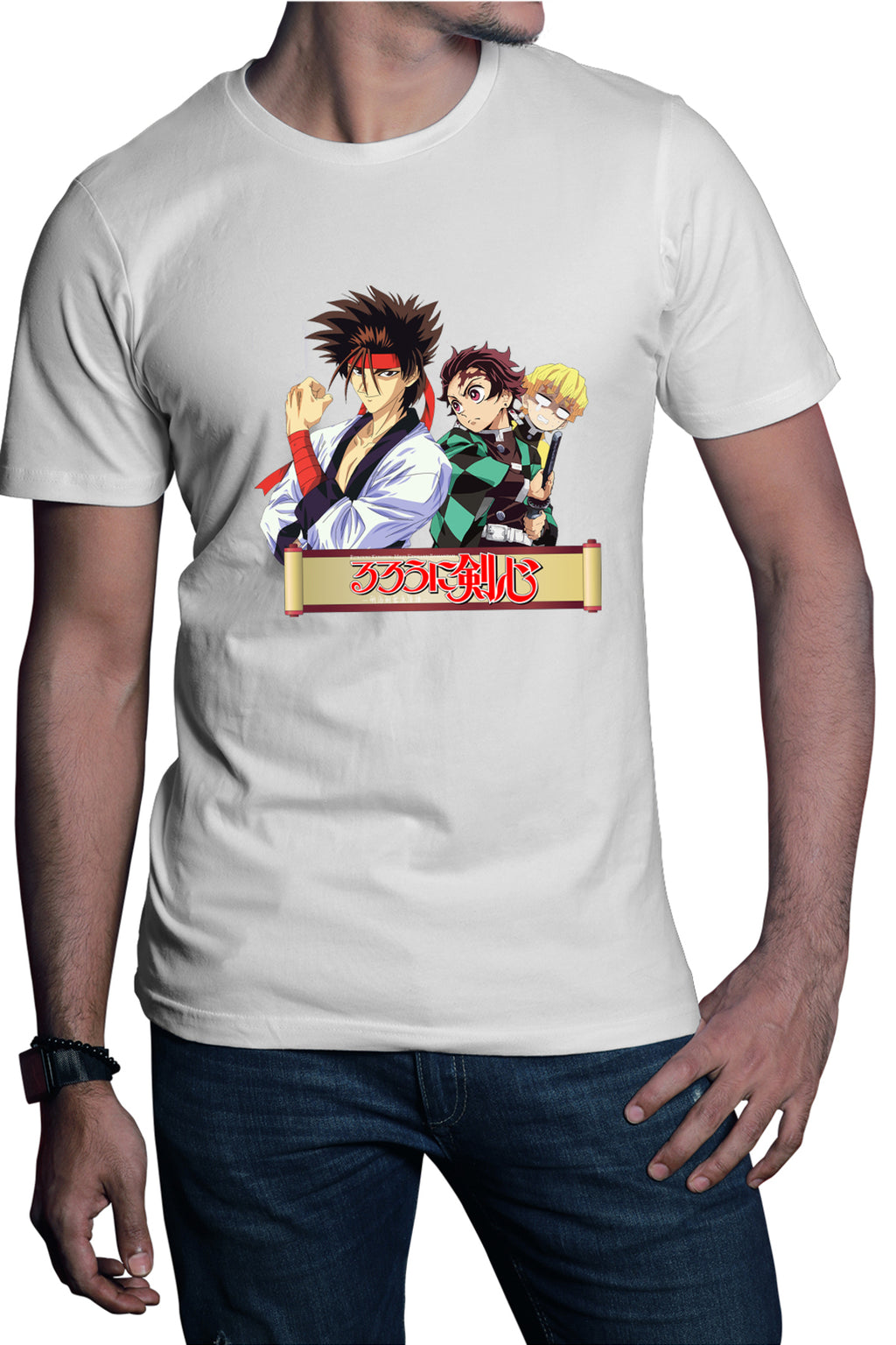 Tricou barbati Rurouni Kenshin Sanosuke Tanjiro Zenitsu Scared