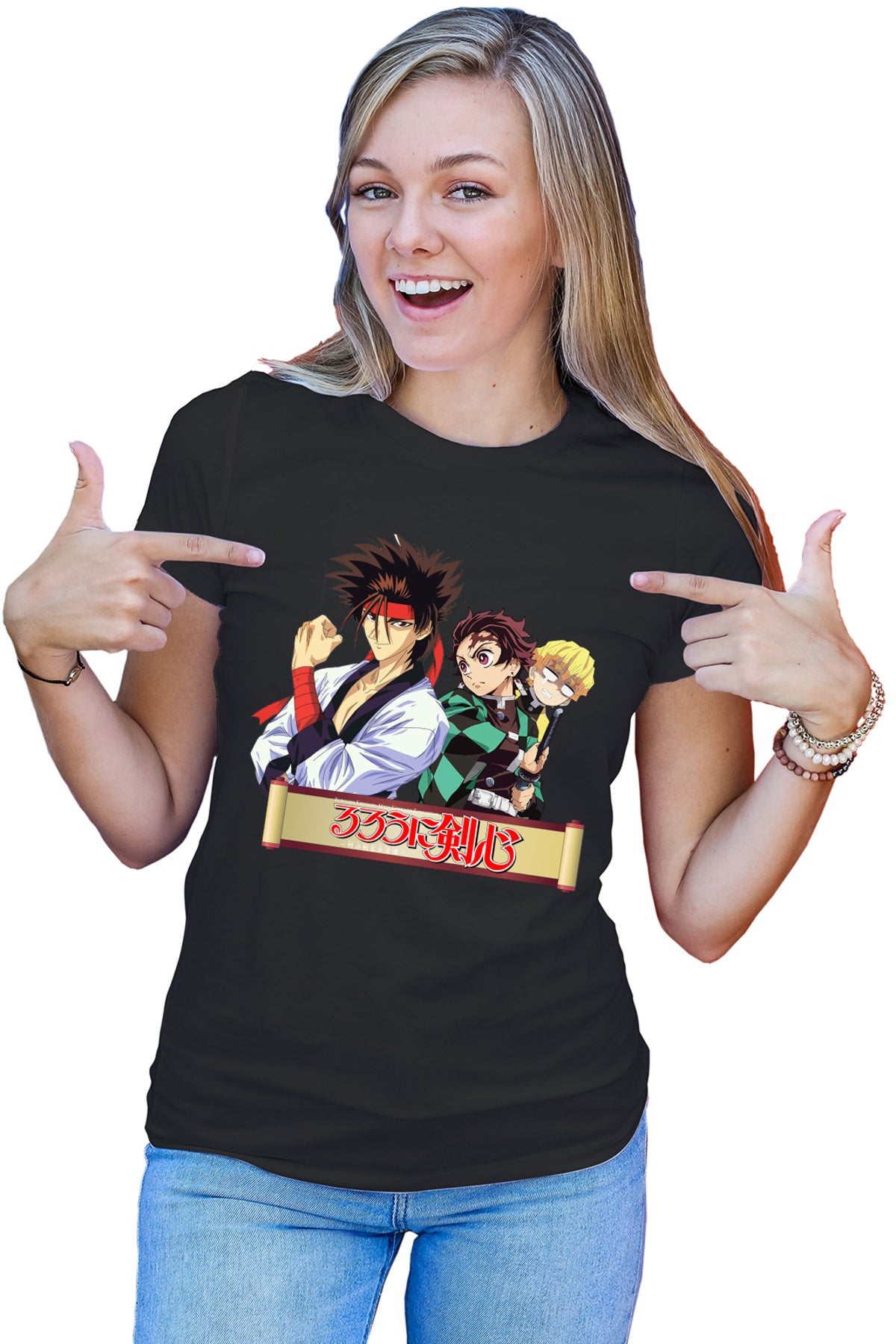 Tricou dama Rurouni Kenshin Sanosuke Tanjiro Zenitsu Scared