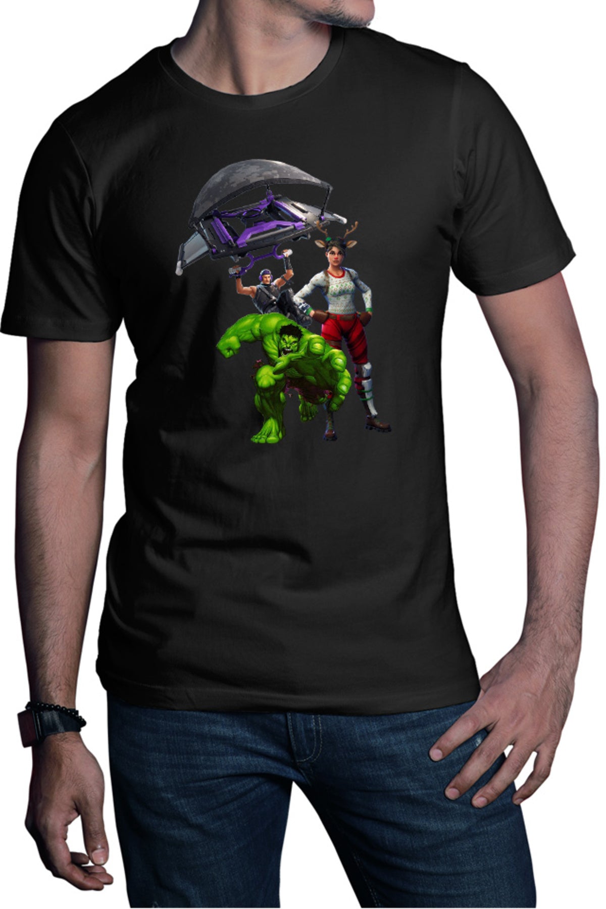 Tricou barbati Hulk Fortnite Jump Parachute America Captain