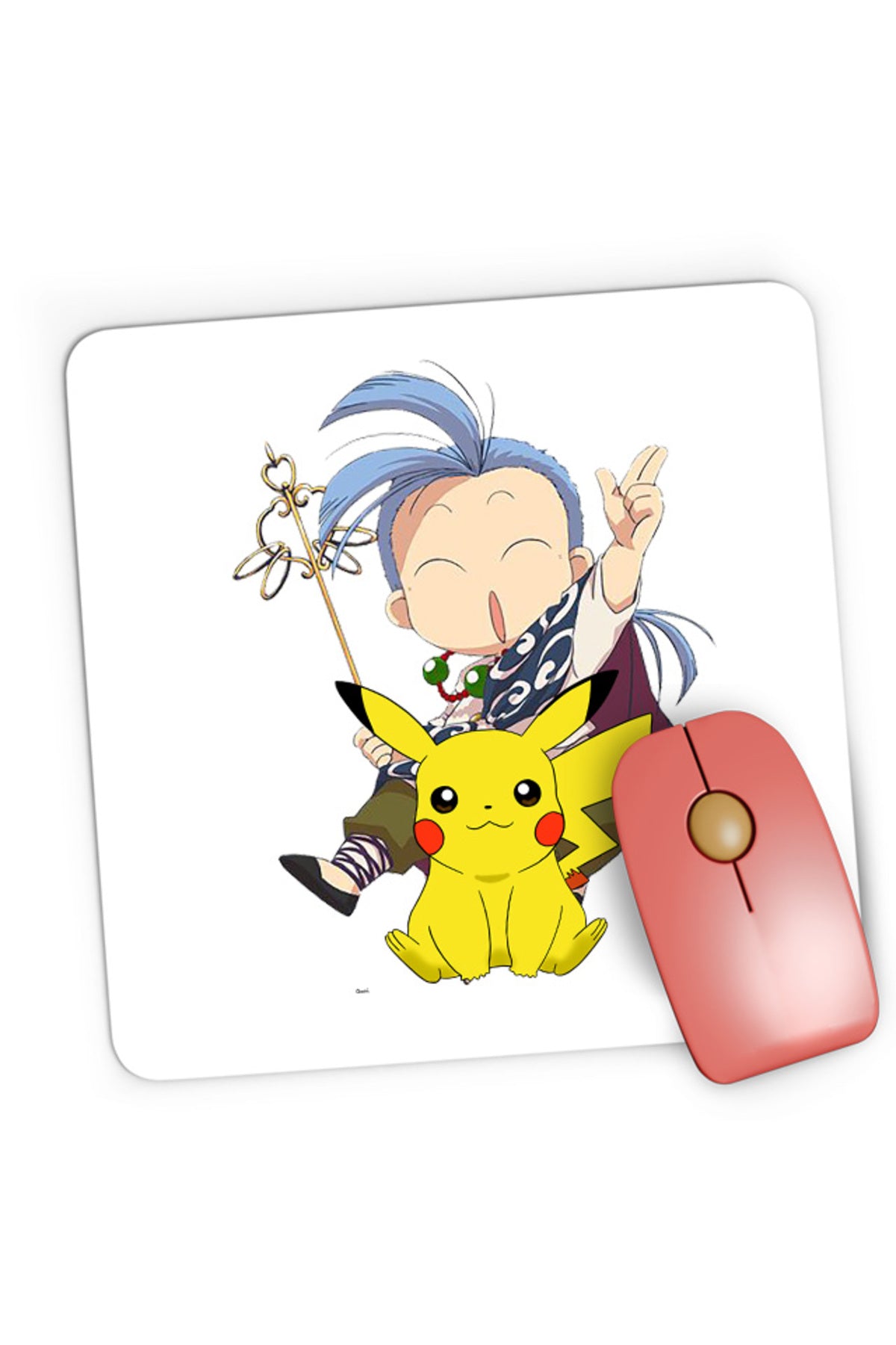 Mousepad Gaming Fushigi Yuugi Chichiri Chibi Pokemon Pikachu Monk, 21x19 cm